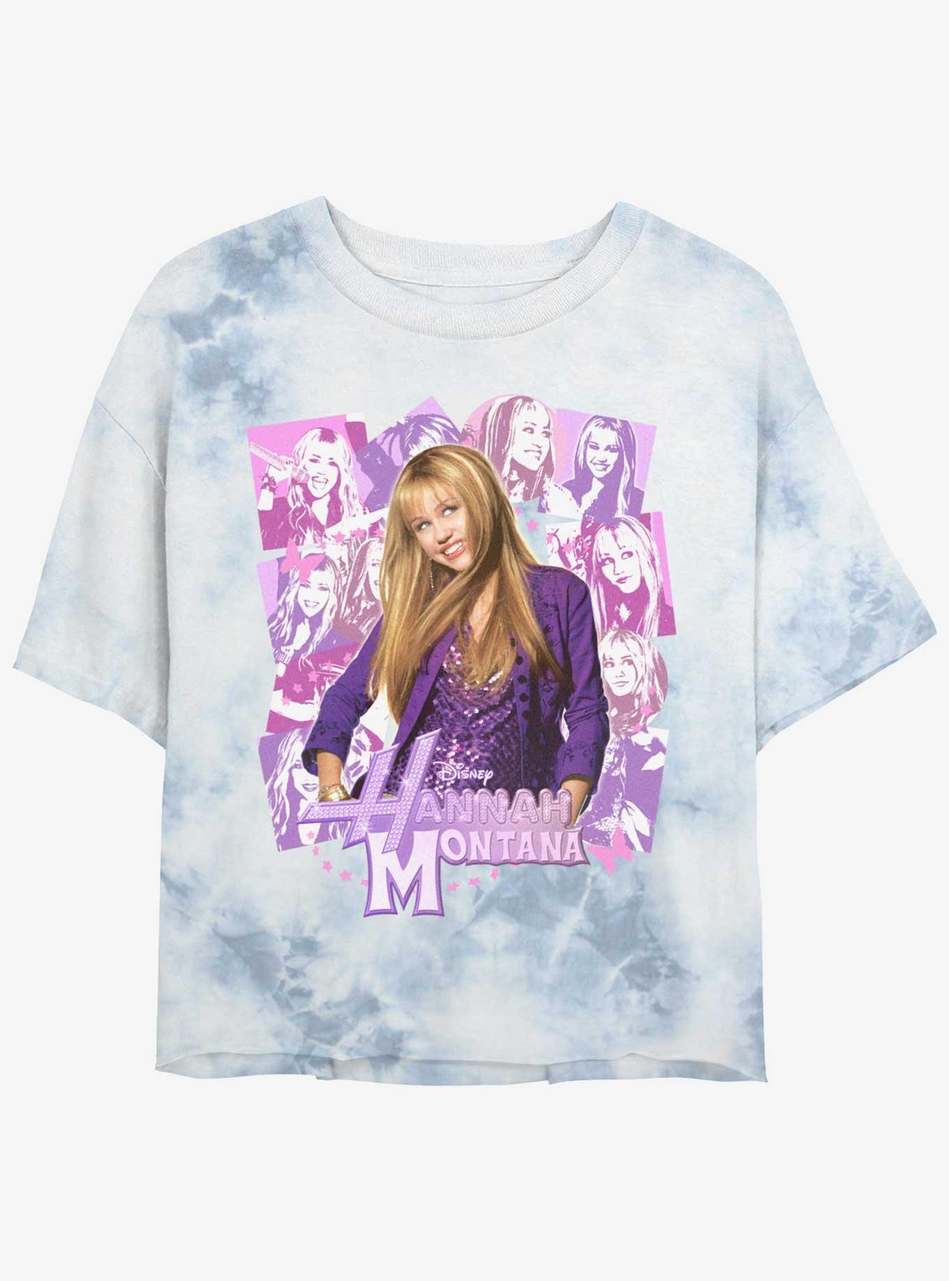 Hannah Montana Portrait Collage Tie Dye Crop Girls T-Shirt, WHITEBLUE, hi-res