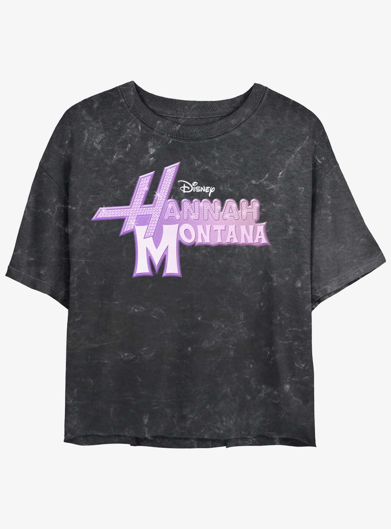 Hannah Montana Rock Star Logo Mineral Wash Womens Crop T-Shirt, BLACK, hi-res