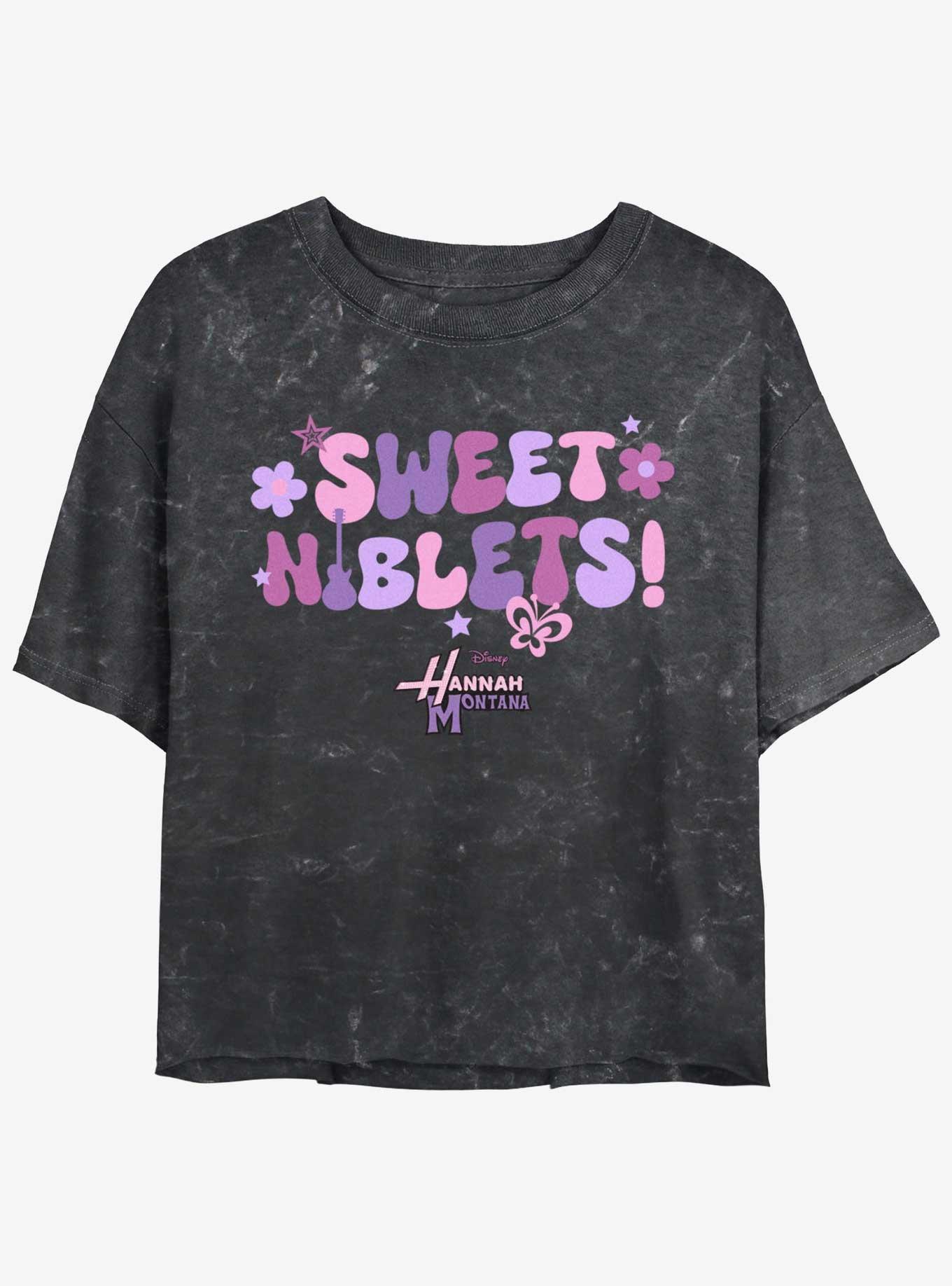 Hannah Montana Sweet Niblets Mineral Wash Womens Crop T-Shirt, BLACK, hi-res