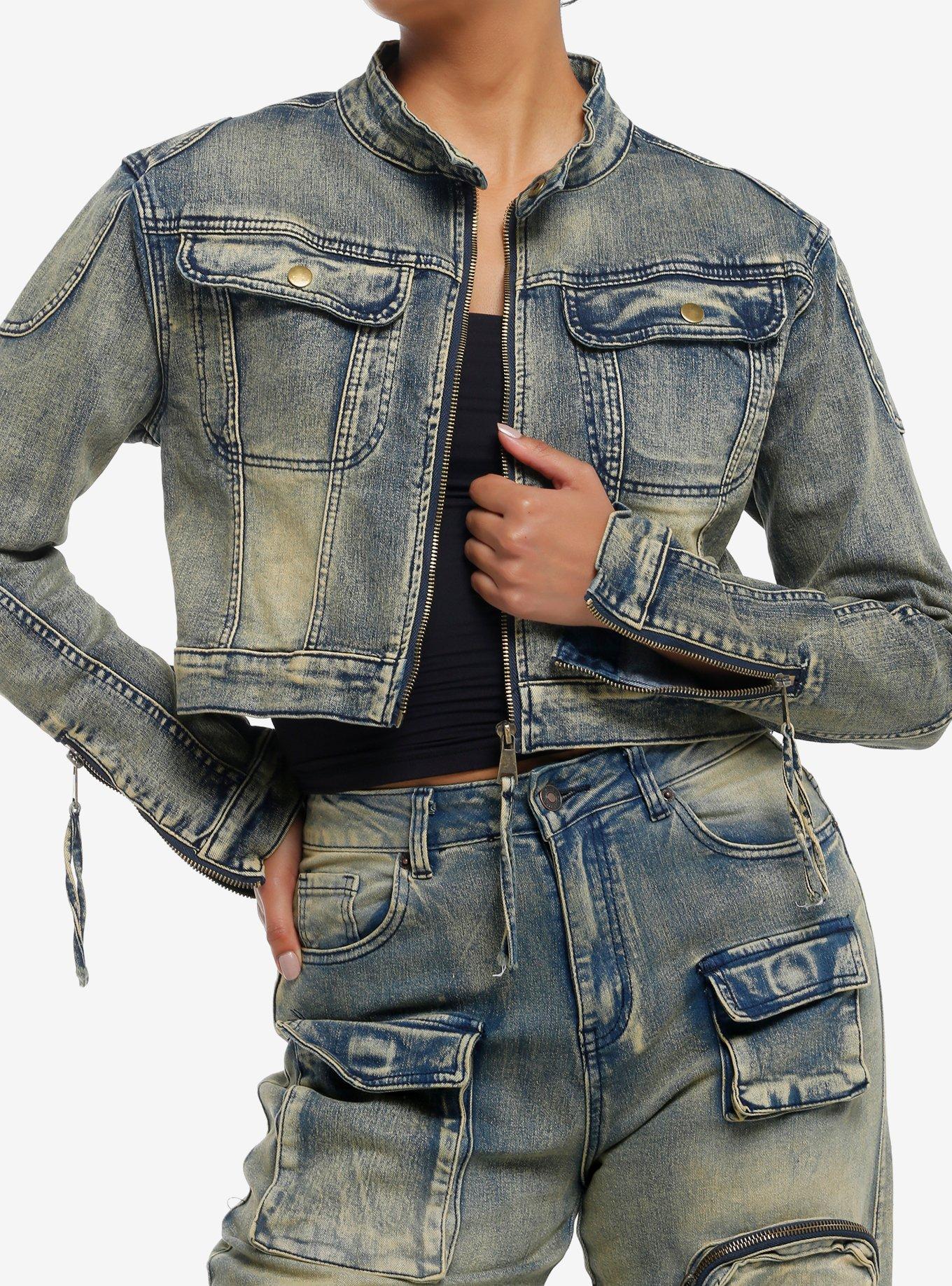 Vintage Wash Girls Crop Denim Jacket, , hi-res