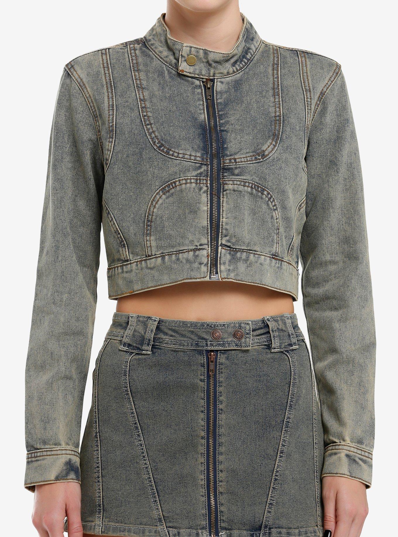 Light Blue Vintage Wash Aurora Seam Girls Denim Jacket, , hi-res