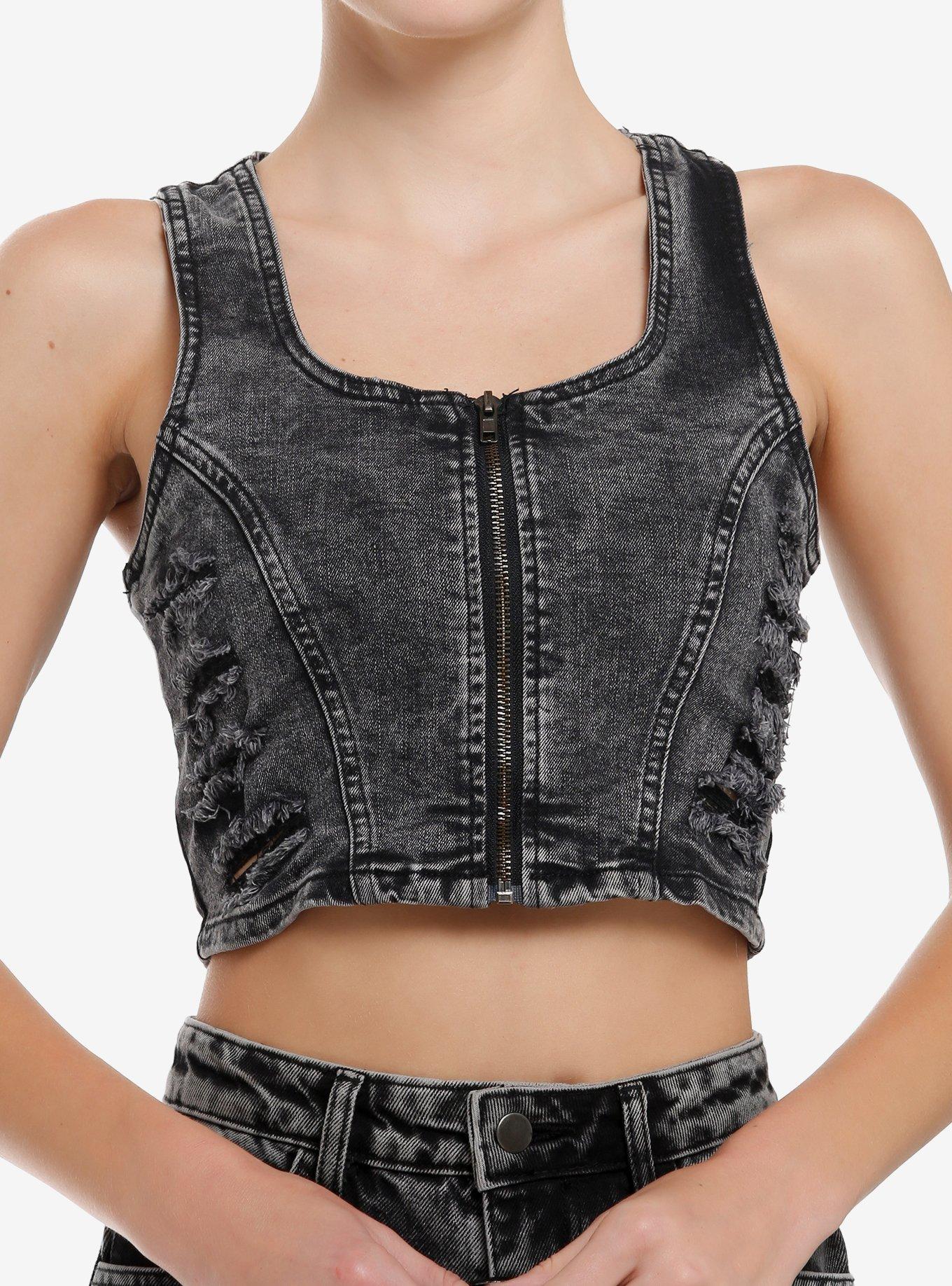 Black Washed Denim Corset, , hi-res
