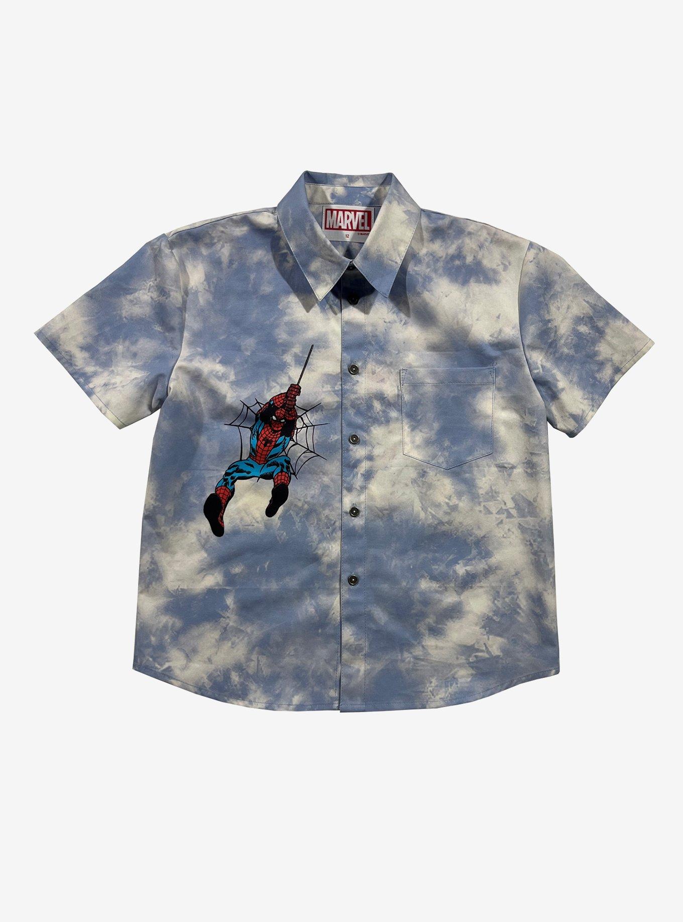 Marvel Spider-Man Swinging Youth Button-Up Shirt, DENIM, hi-res