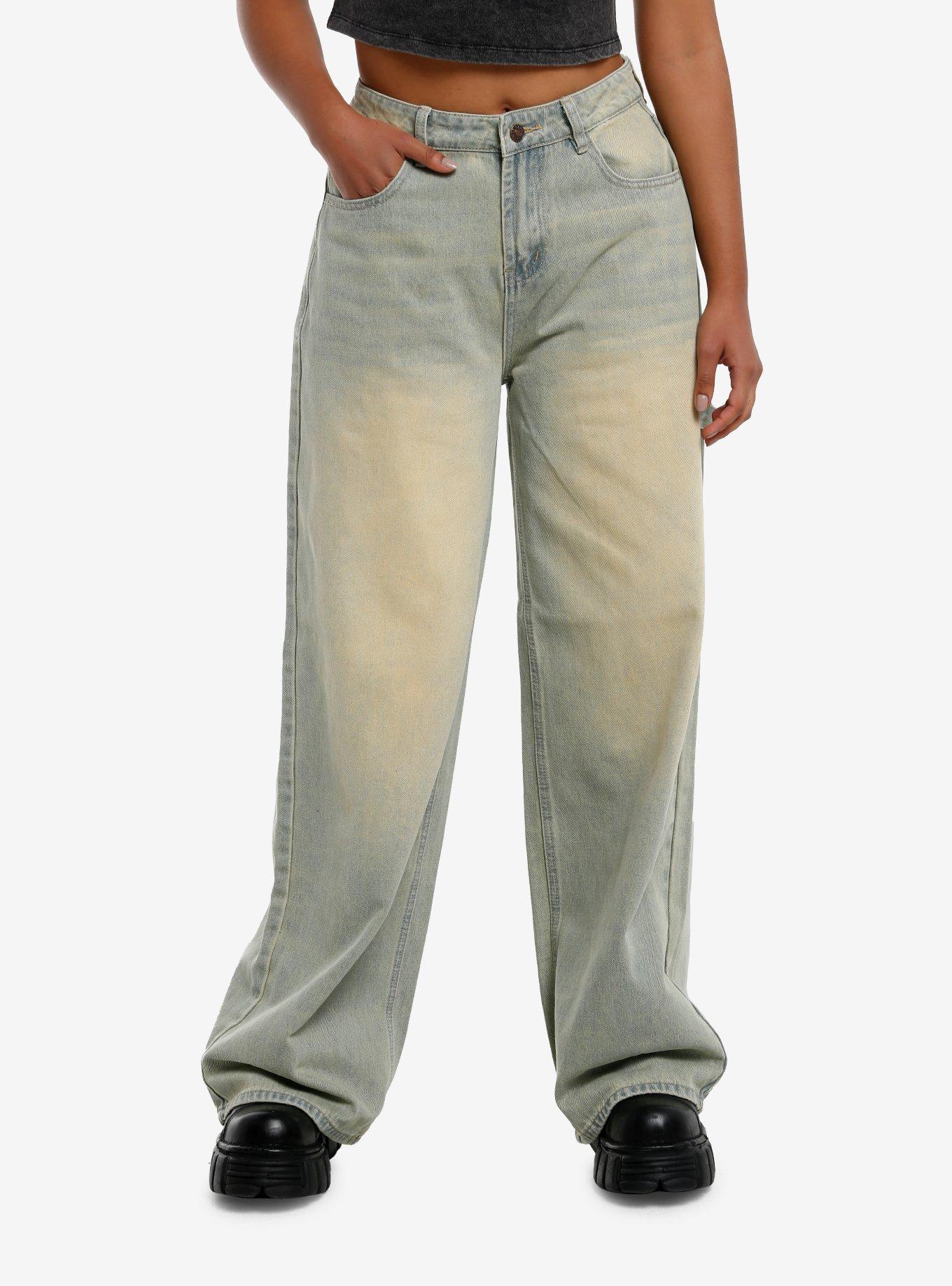 Light Dirty Wash Wide Leg Denim Pants, , hi-res