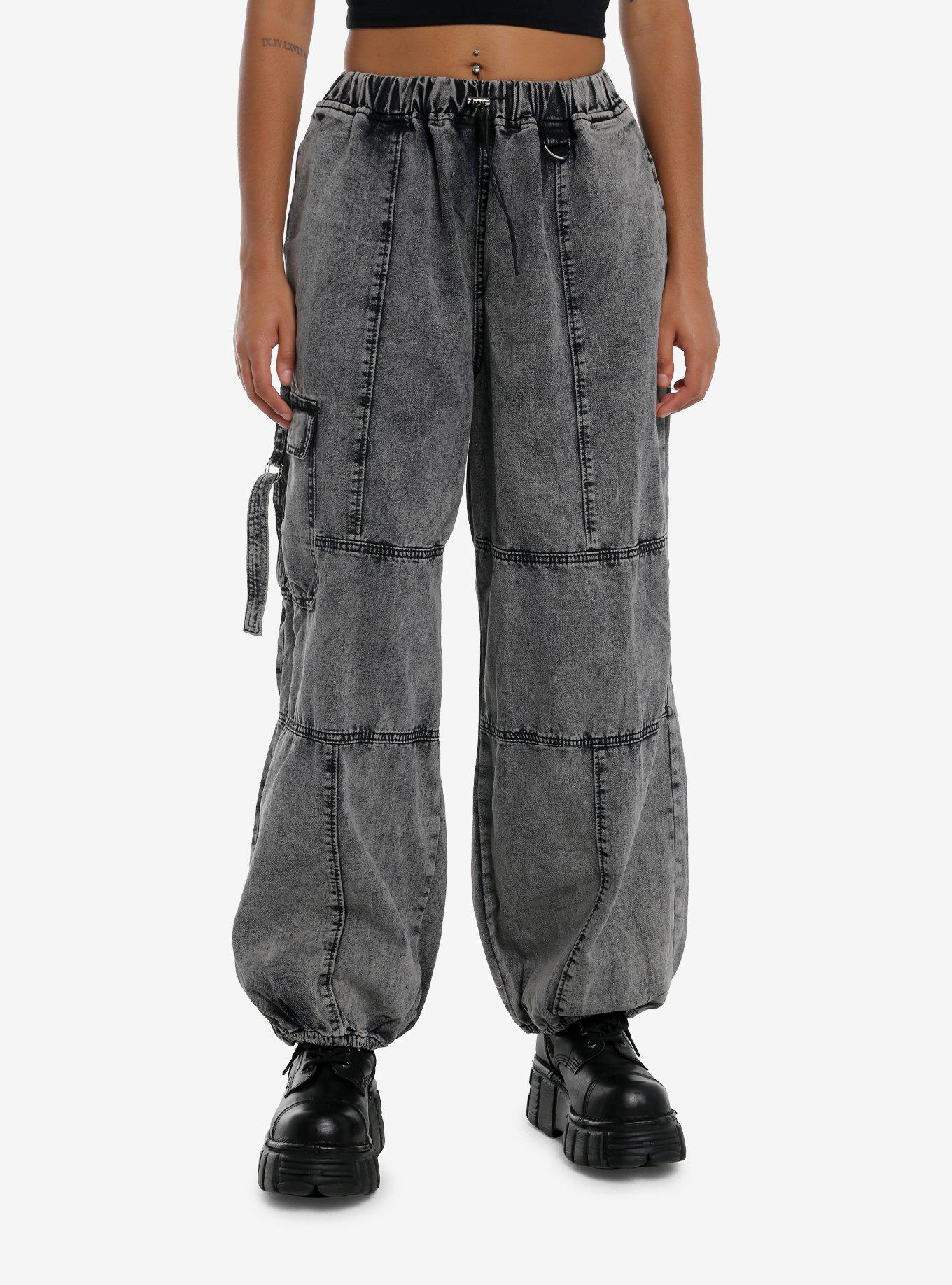 Black Wash Parachute Jogger Pants, BLACK, hi-res