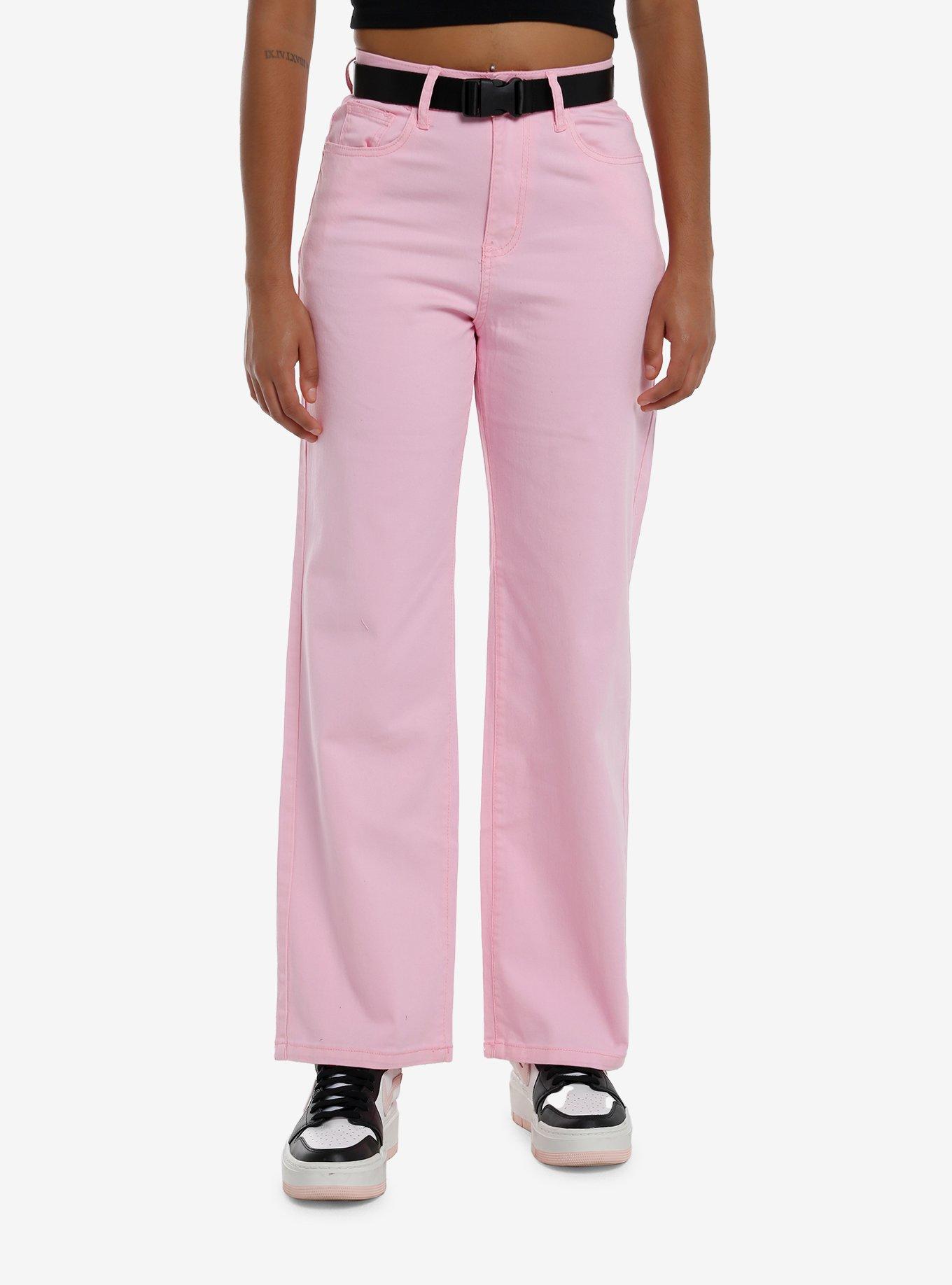 Pink Wide Leg Carpenter Pants With Belt, , hi-res