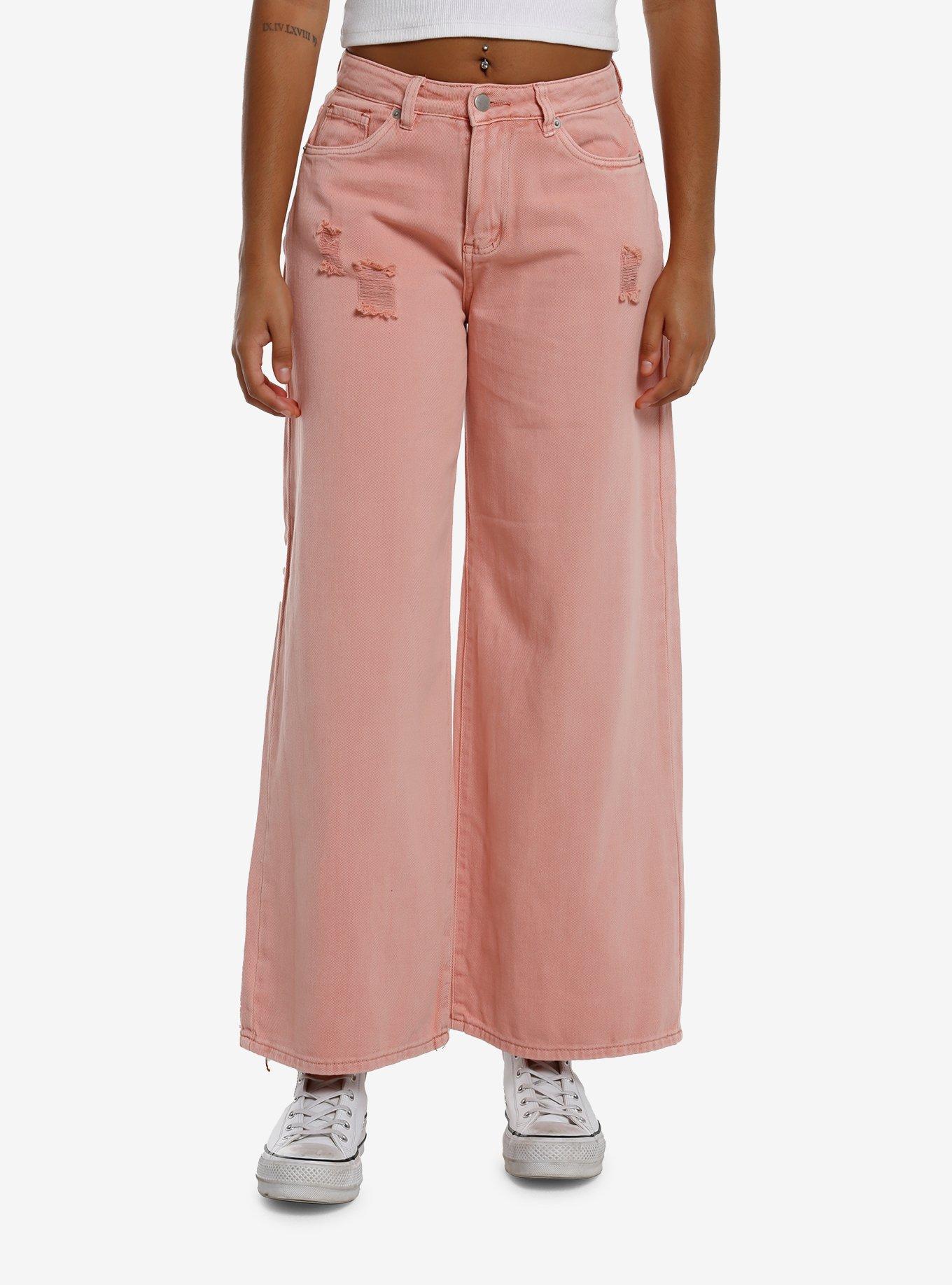 Salmon Pink Wash Wide Leg jeans, , hi-res