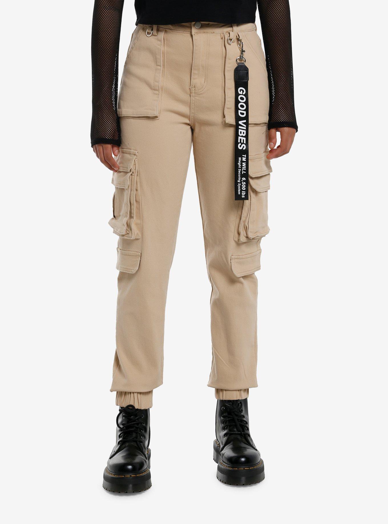Khaki Good Vibes Cargo Pocket Jogger Pants, , hi-res