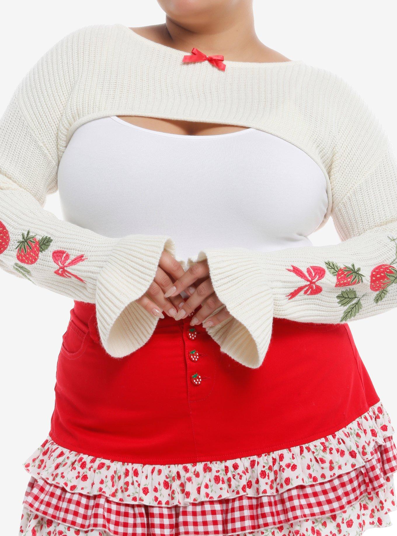 Sweet Society Strawberry Bolero Girls Crop Shrug Plus Size, RED, hi-res