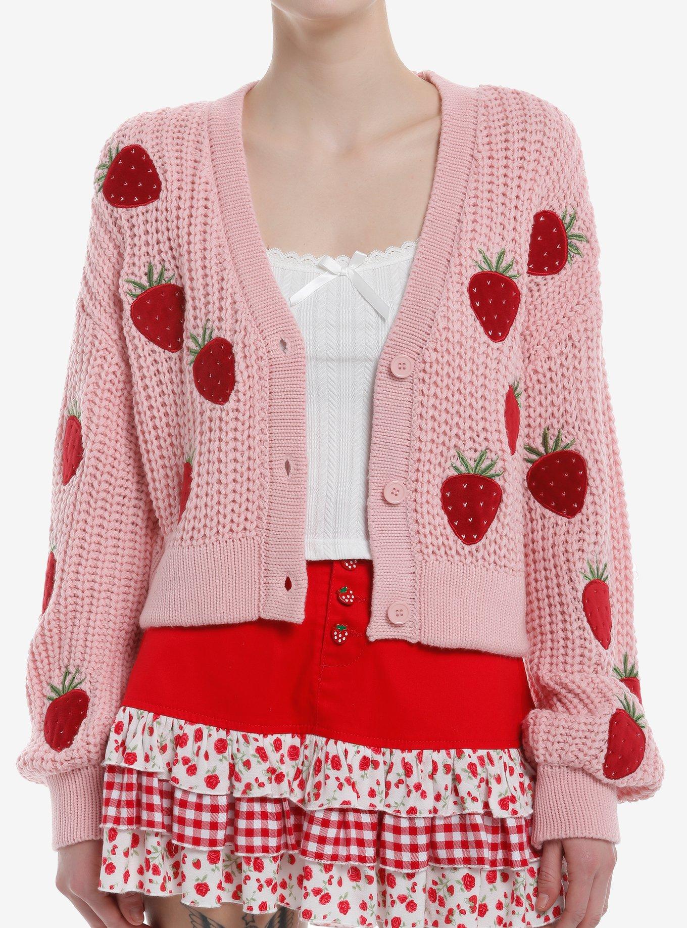 Sweet Society Red Velvet Strawberries Knit Girls Cardigan, , hi-res