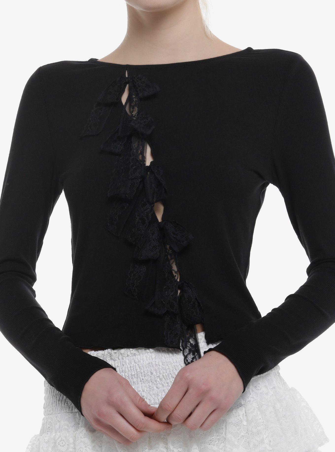 Cosmic Aura Front Cut Lace Bow Girls Long-Sleeve Top, , hi-res