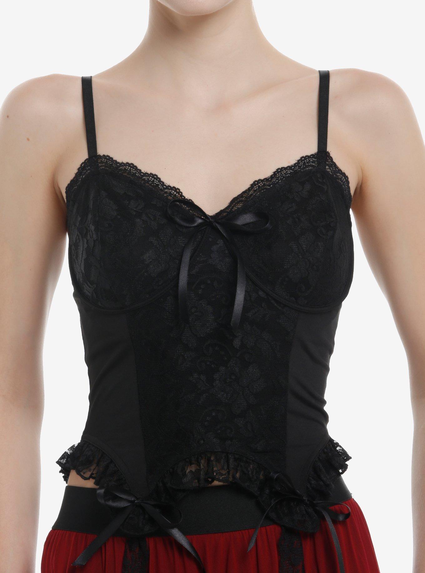 Cosmic Aura Black Lace Bow Bustier Top, , hi-res