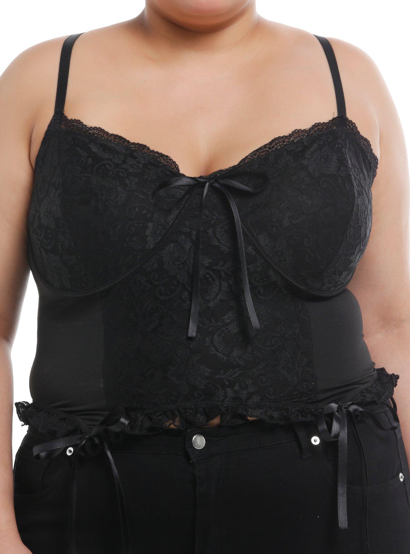 Cosmic Aura Black Lace Bow Bustier Top Plus Size, , hi-res