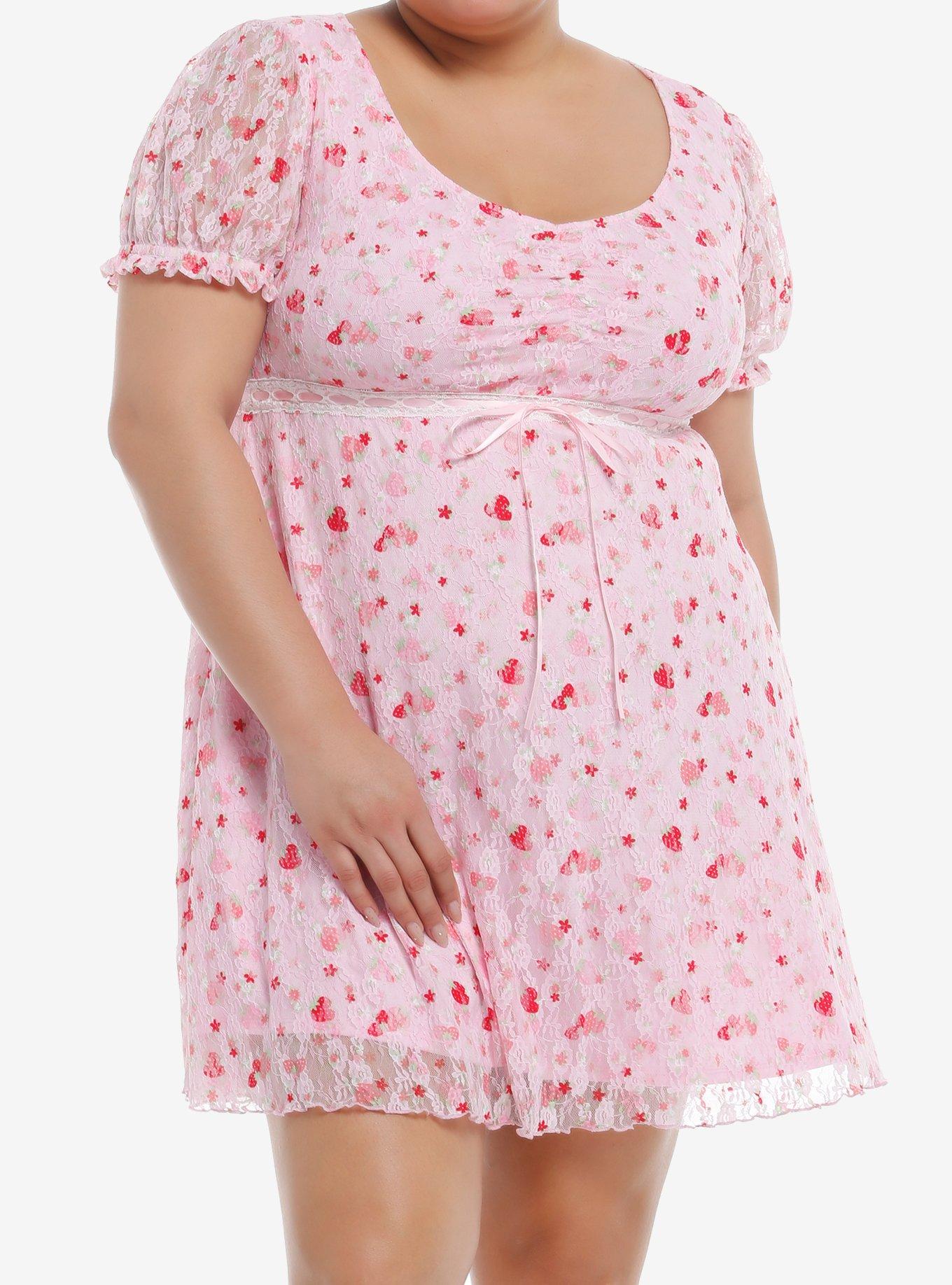 Sweet Society Strawberry Lace Empire Dress Plus Size, , hi-res