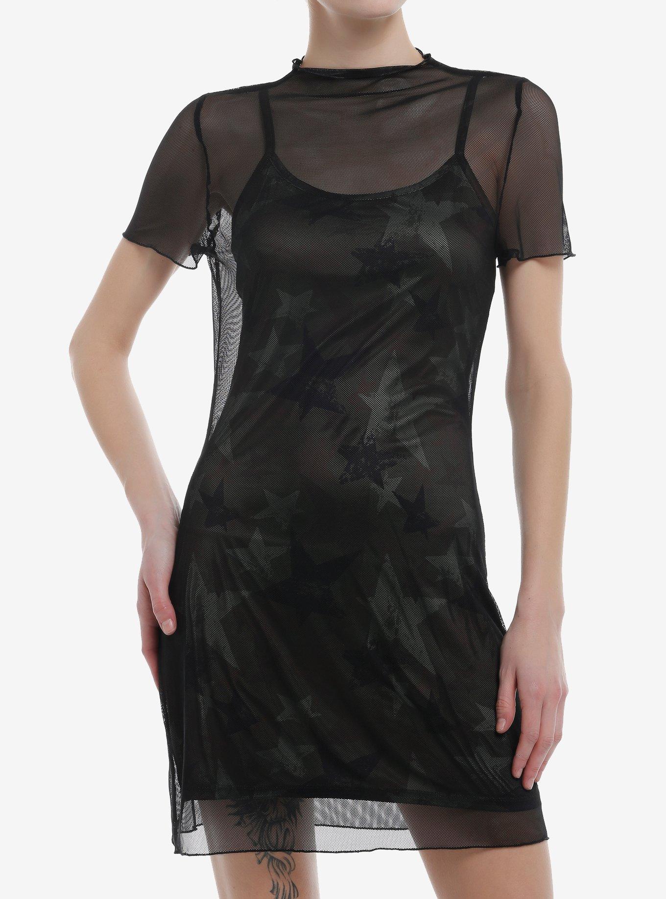 Social Collision Camo Stars Mesh Overlay Mini Dress, , hi-res