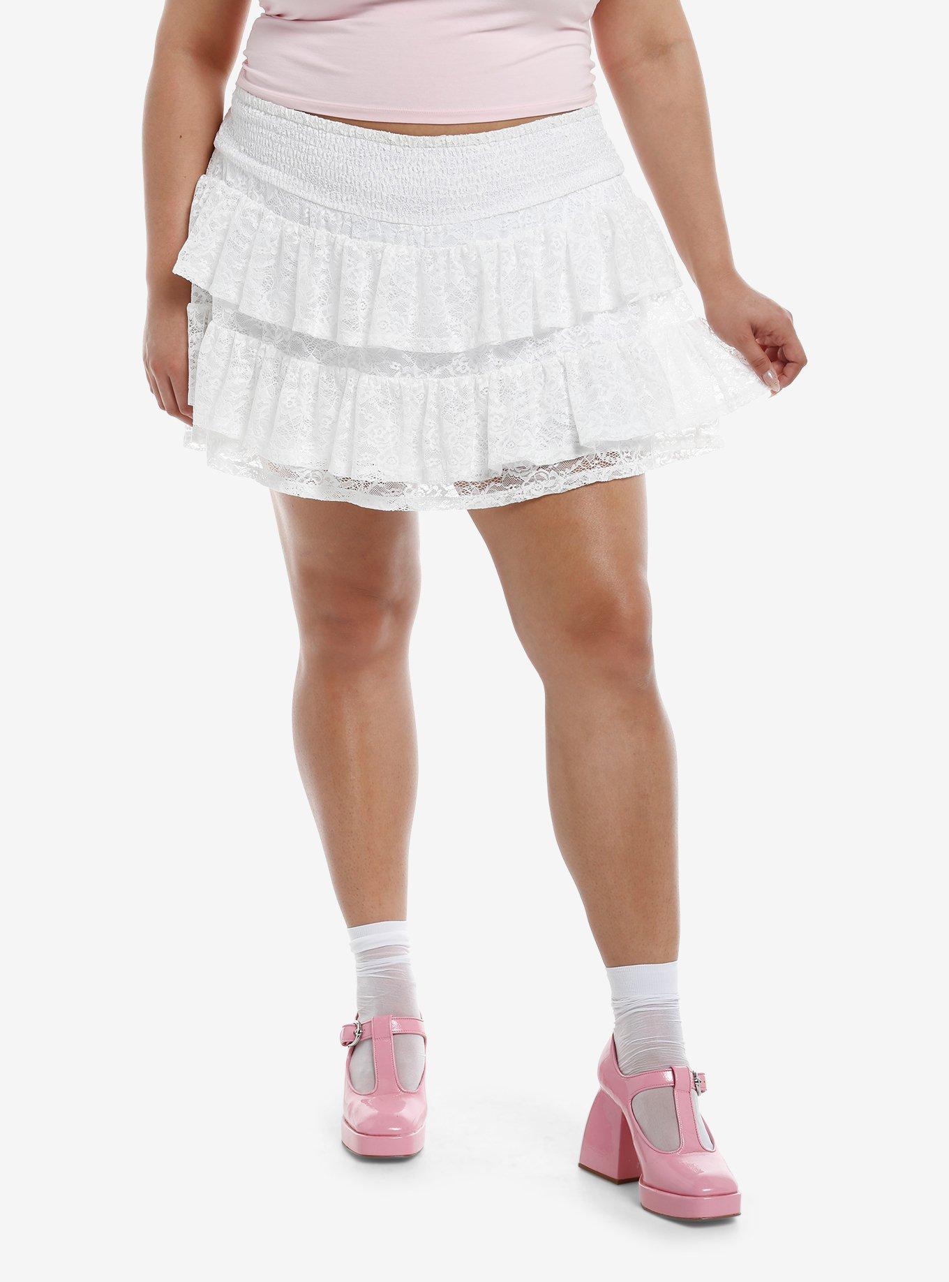 Sweet Society White Lace Ruffle Skort Plus Size, , hi-res