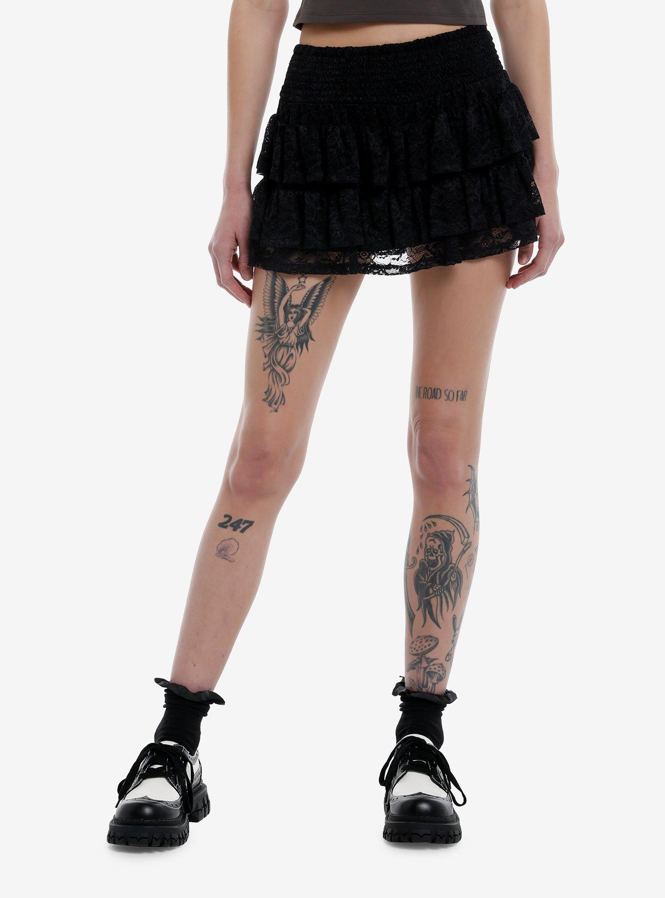 Social Collision Black Lace Ruffle Skort, , hi-res