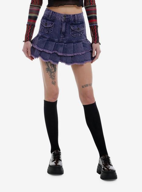 Social Collision Purple Acid Wash Tiered Skirt | Hot Topic