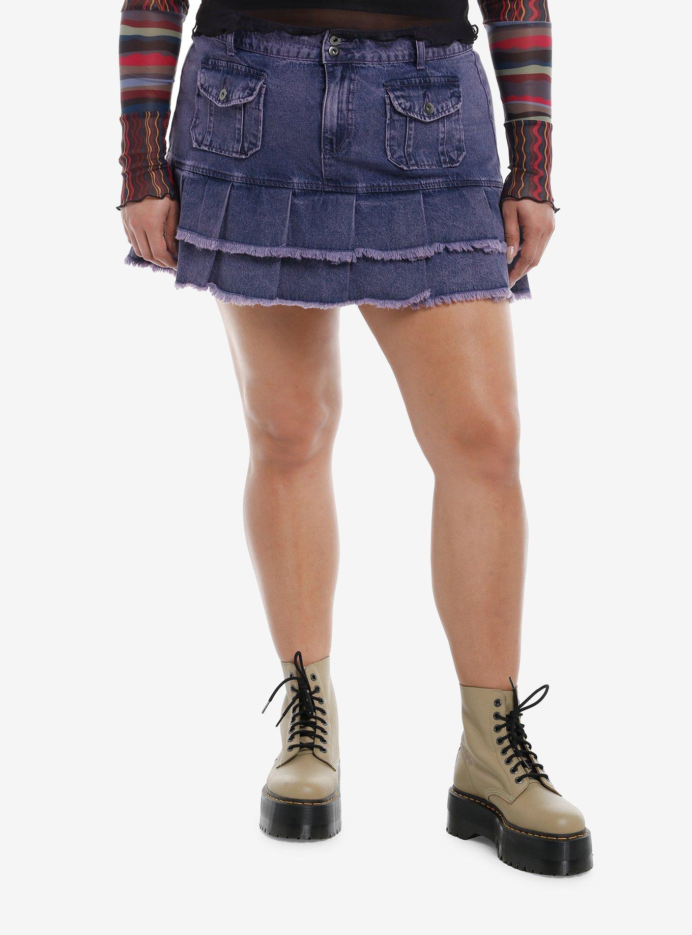 Social Collision Purple Acid Wash Tiered Skirt Plus Size, , hi-res