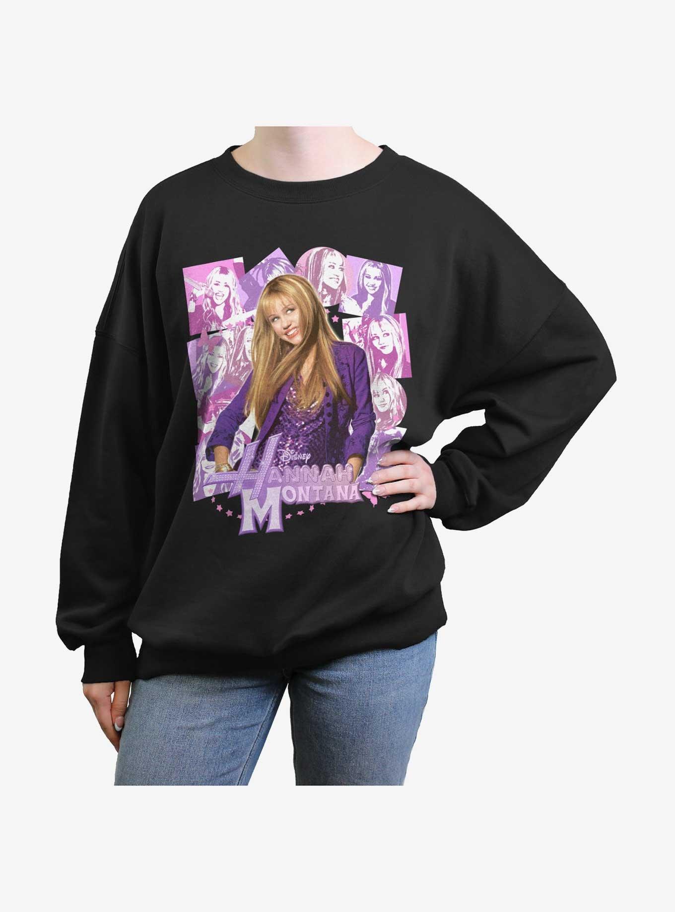 Hannah Montana Portrait Collage Womens Oversized Sweatshirt, BLACK, hi-res