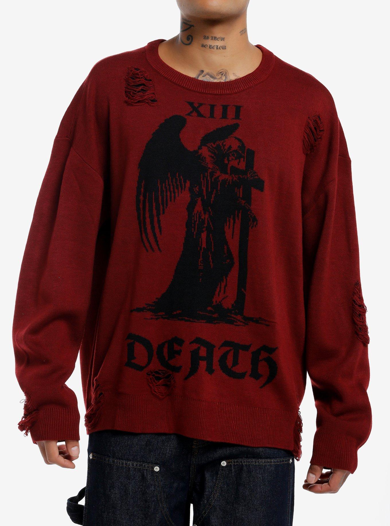 Cosmic Aura Death Grim Reaper Distressed Knit Sweater, , hi-res