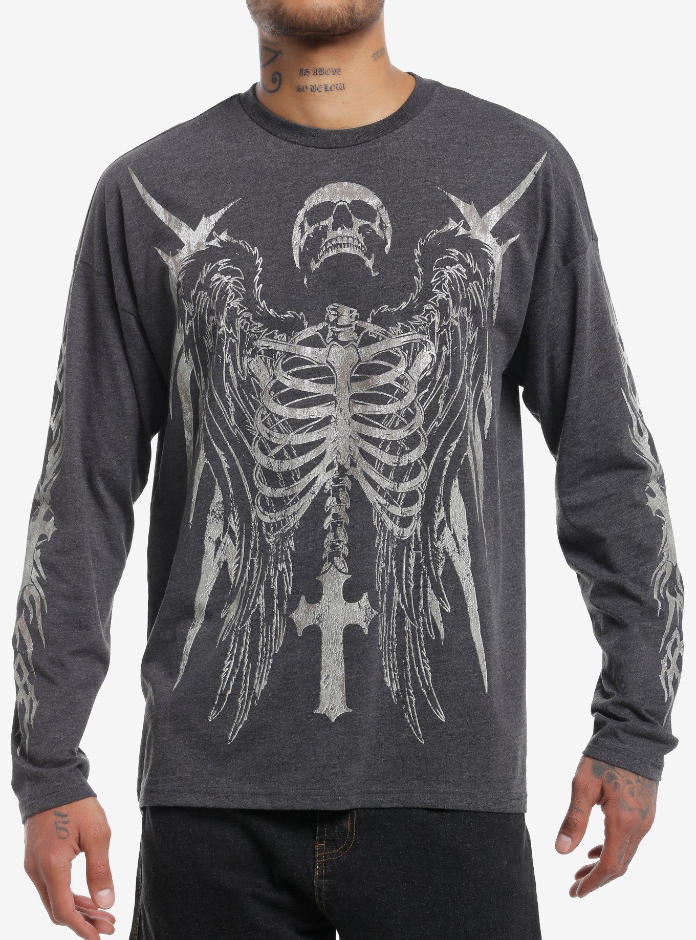 Social Collision Winged Skeleton & Cross Long-Sleeve T-Shirt, , hi-res