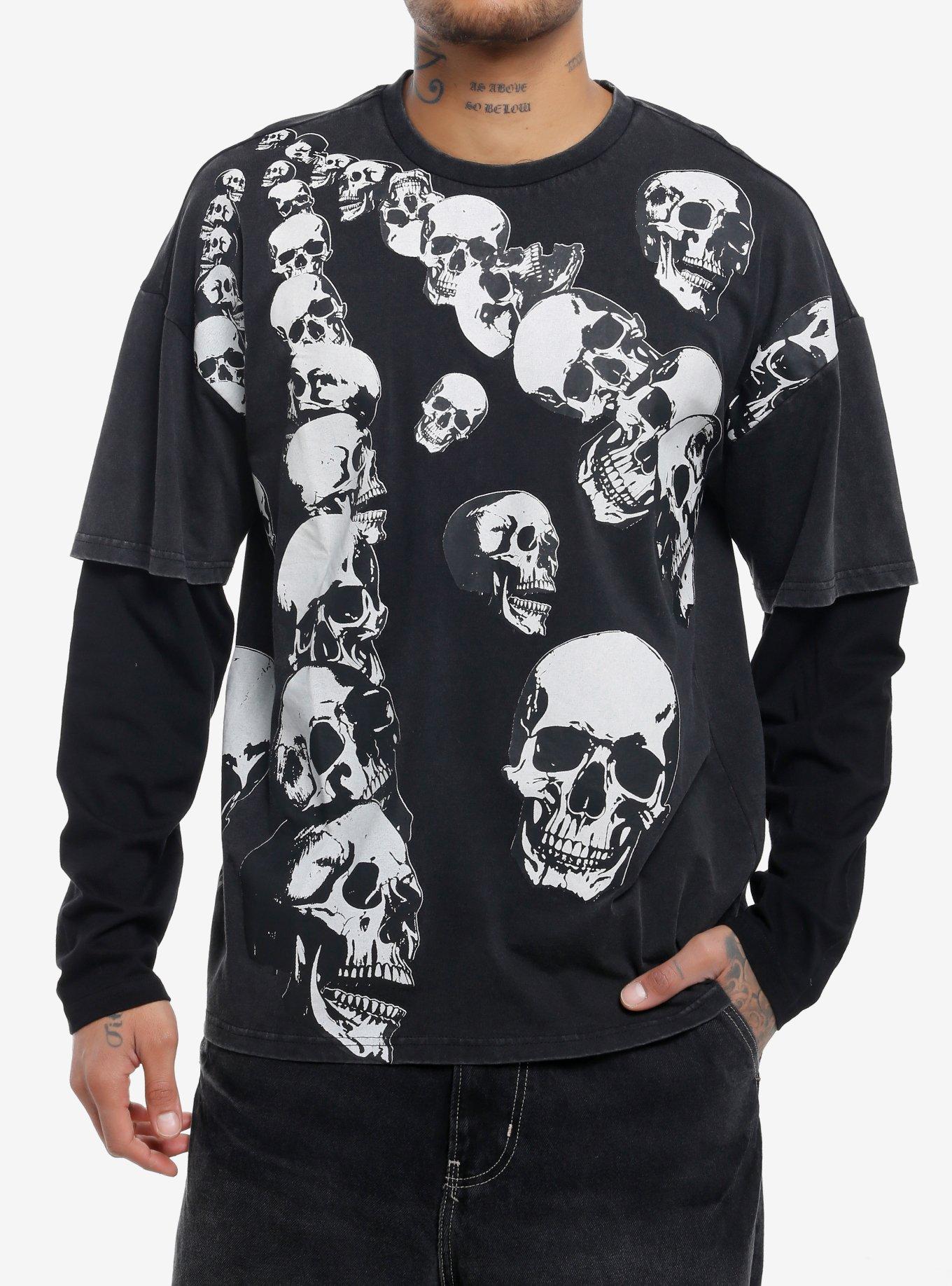 Falling Skulls Oversized Twofer Long-Sleeve T-Shirt, , hi-res