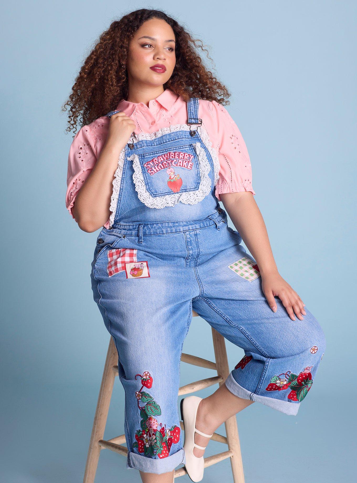 Overalls Plus Size Rainbow Romper Strawberry Shortcake Embroidered