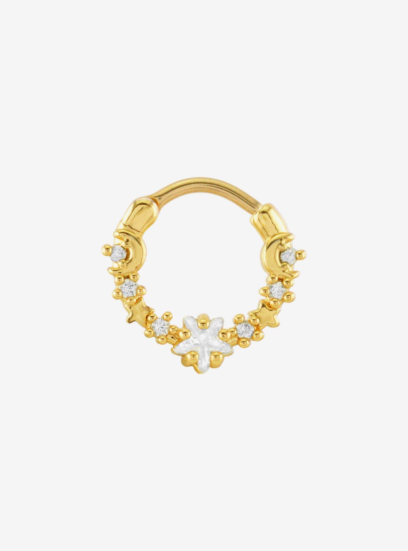 Steel Gold Celestial CZ Hinged Clicker, , hi-res