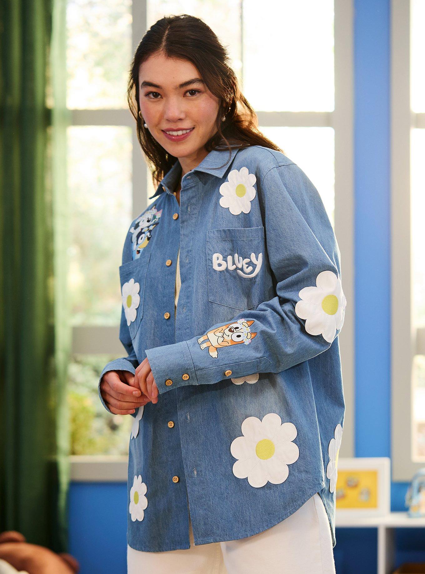 bluey denim dress Toddler Girl Bluey Floral Print Denim Dress - Blue