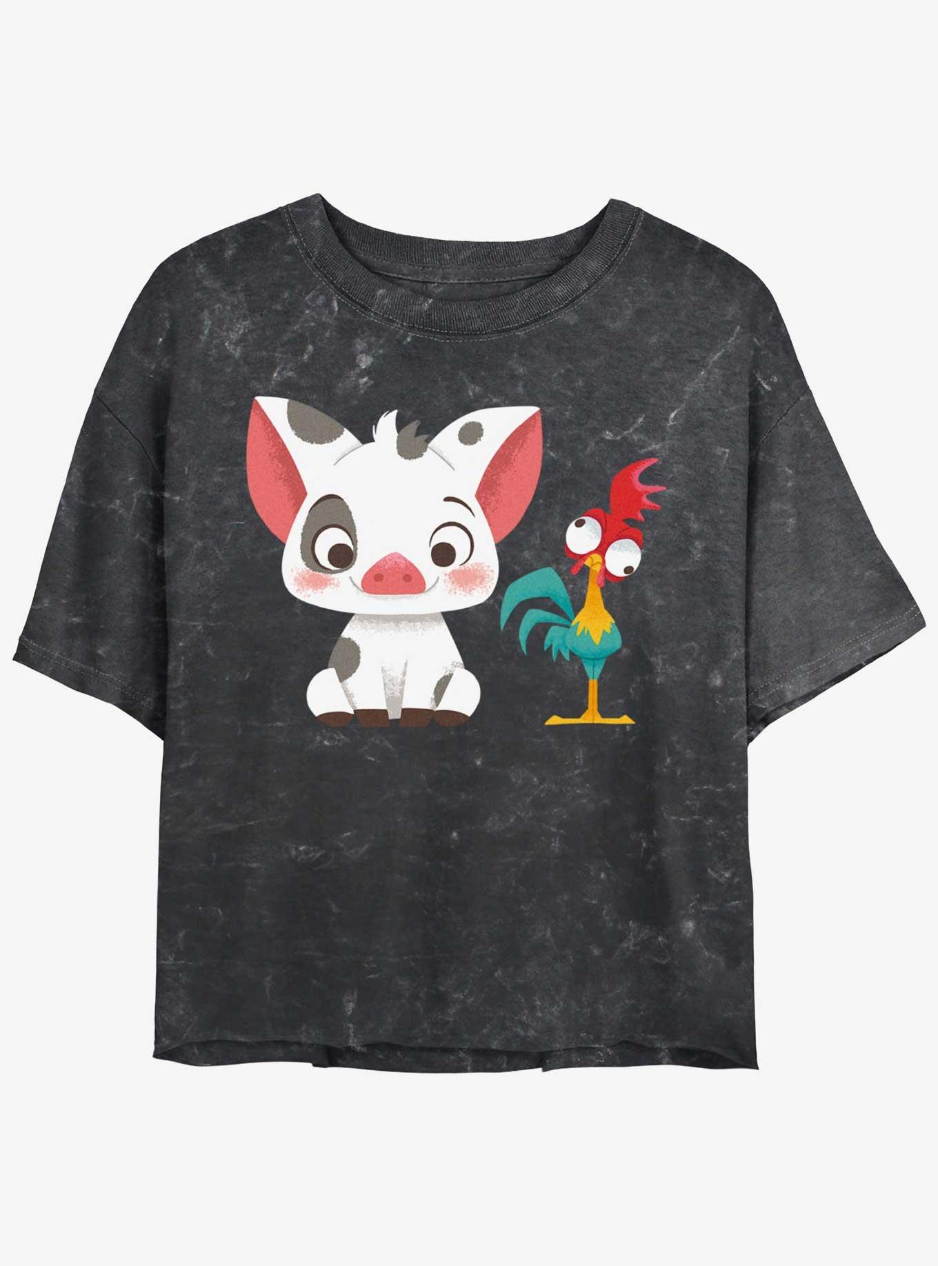 Disney Moana Beach Buds Pua And Hei Hei Girls Mineral Wash Crop T-Shirt, , hi-res