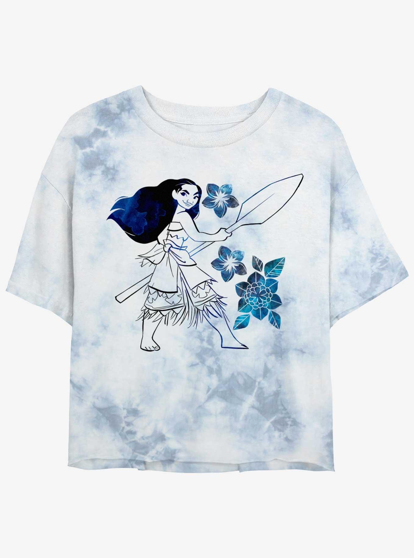 Disney Moana Watercolor Flowers Girls Tie-Dye Crop T-Shirt, , hi-res