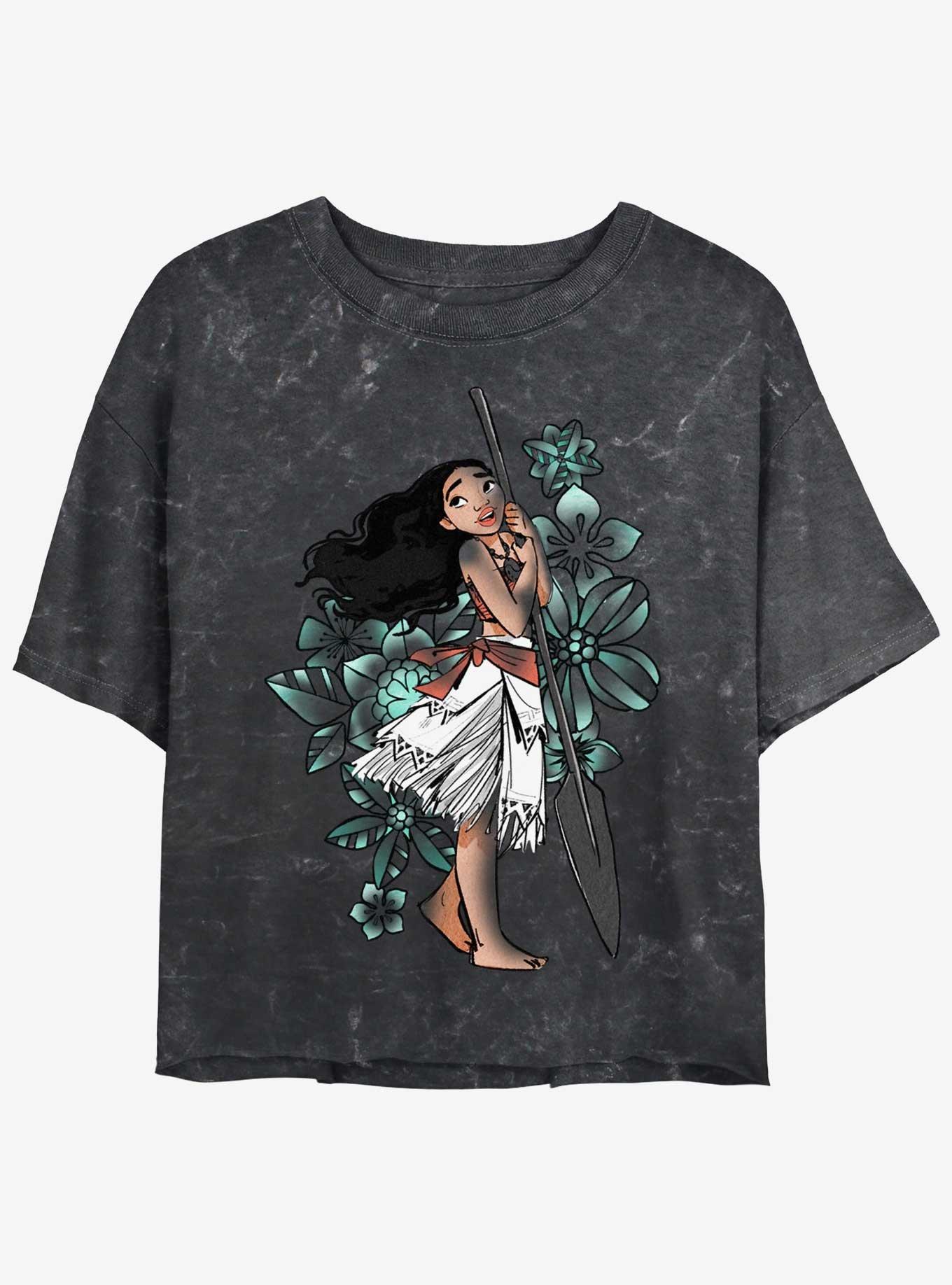 Disney Moana Colorful Sketch Girls Mineral Wash Crop T-Shirt