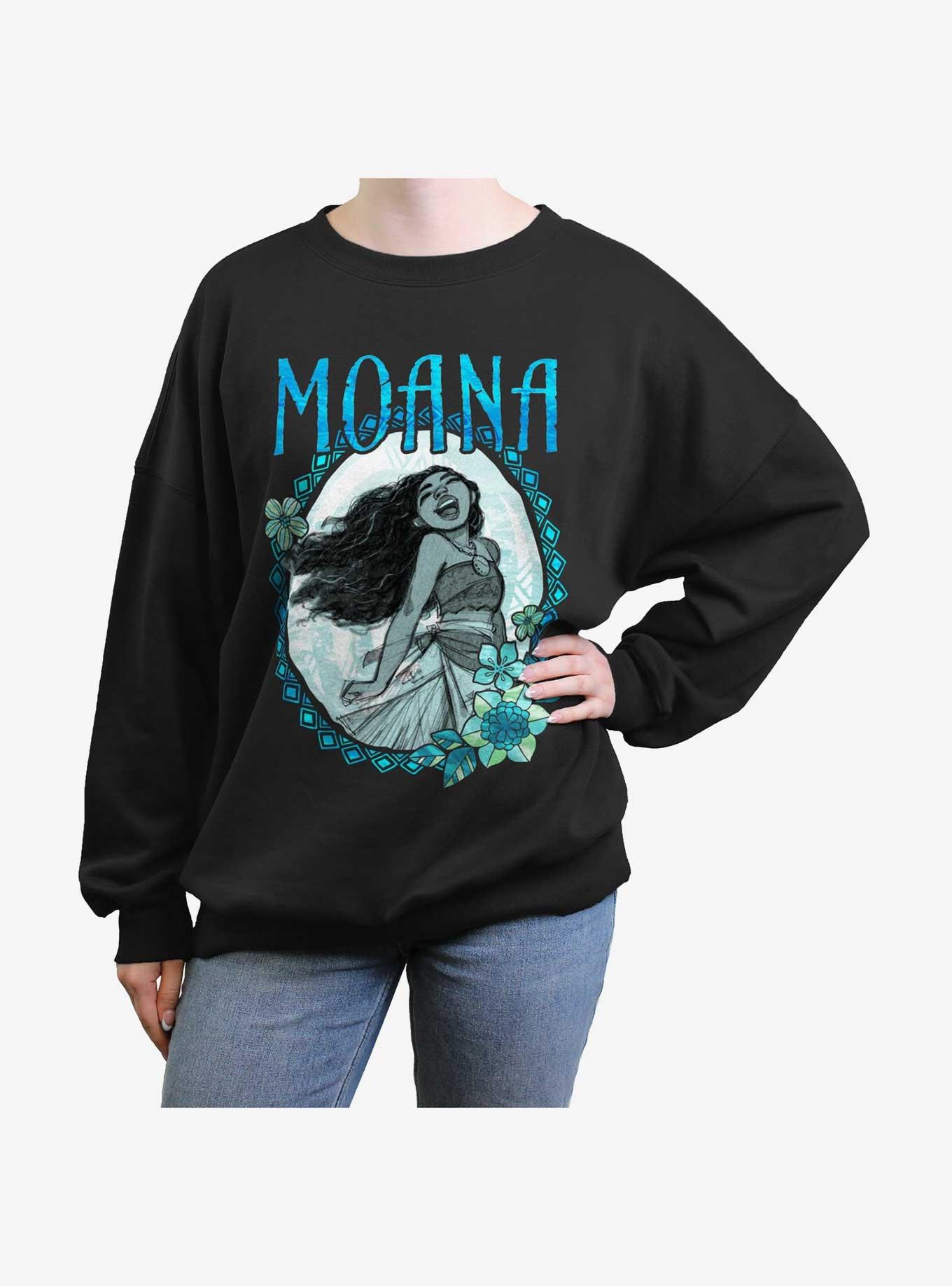 Disney Moana Oceanic Sea Flower Wreath Girls Oversized Sweatshirt, BLACK, hi-res