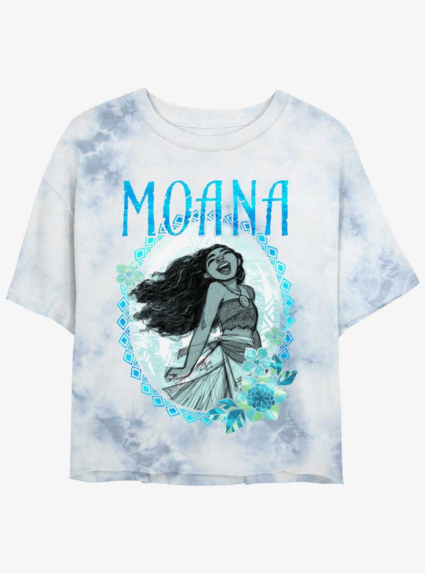 Disney Moana Oceanic Sea Flower Wreath Girls Tie-Dye Crop T-Shirt, , hi-res