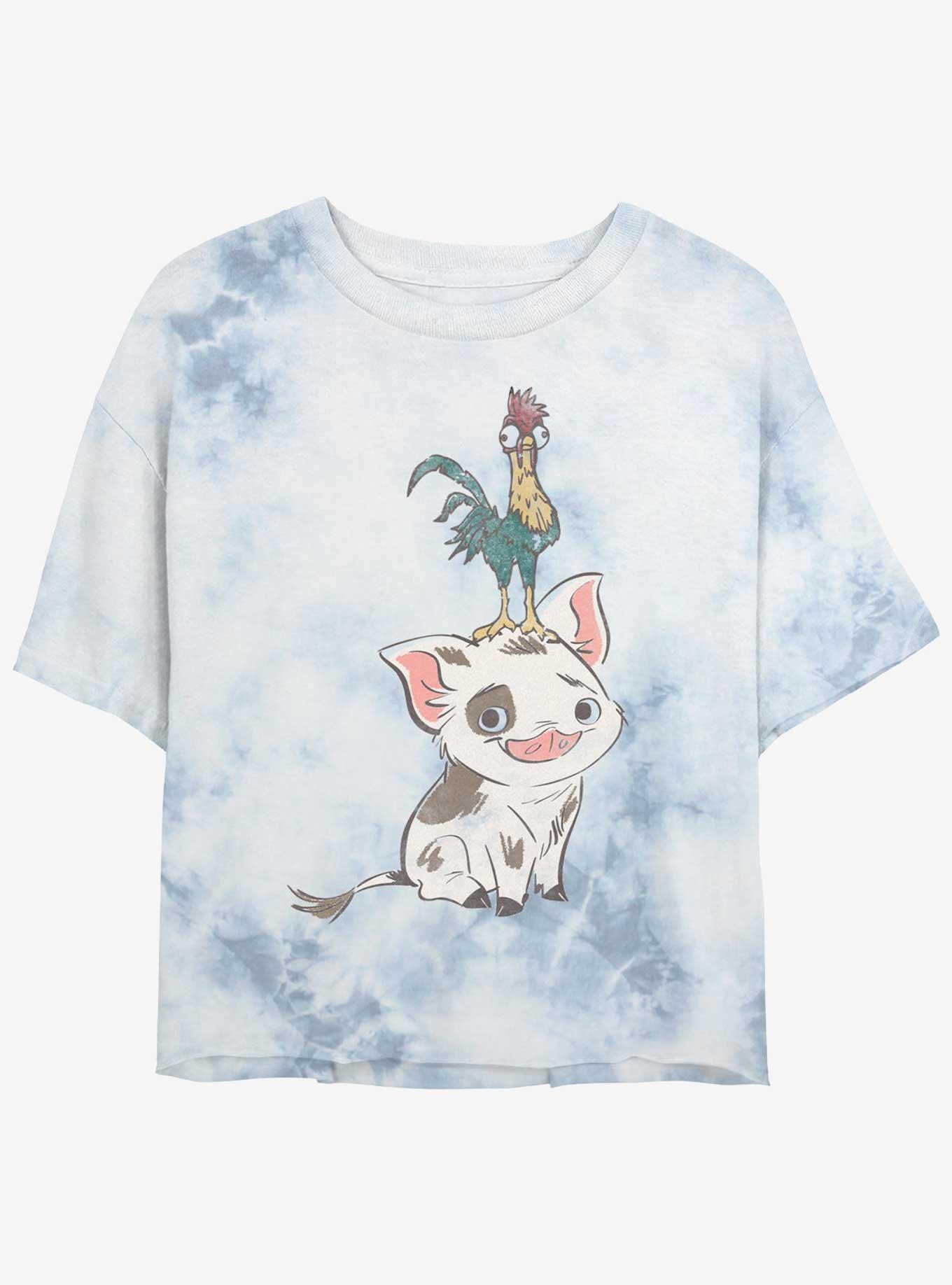 Disney Moana Pua And Hei Hei Pose Girls Tie-Dye Crop T-Shirt, , hi-res