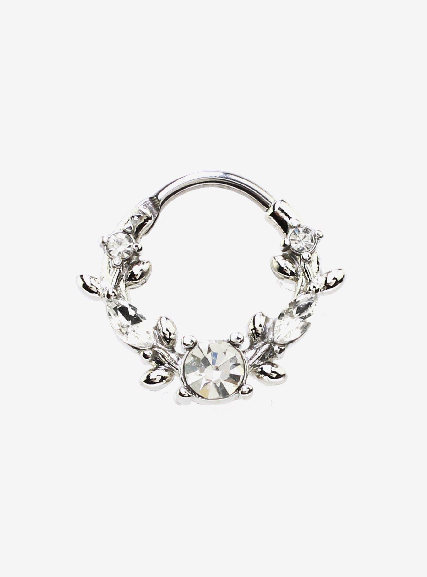 Steel Silver CZ Floral Hinged Clicker, , hi-res