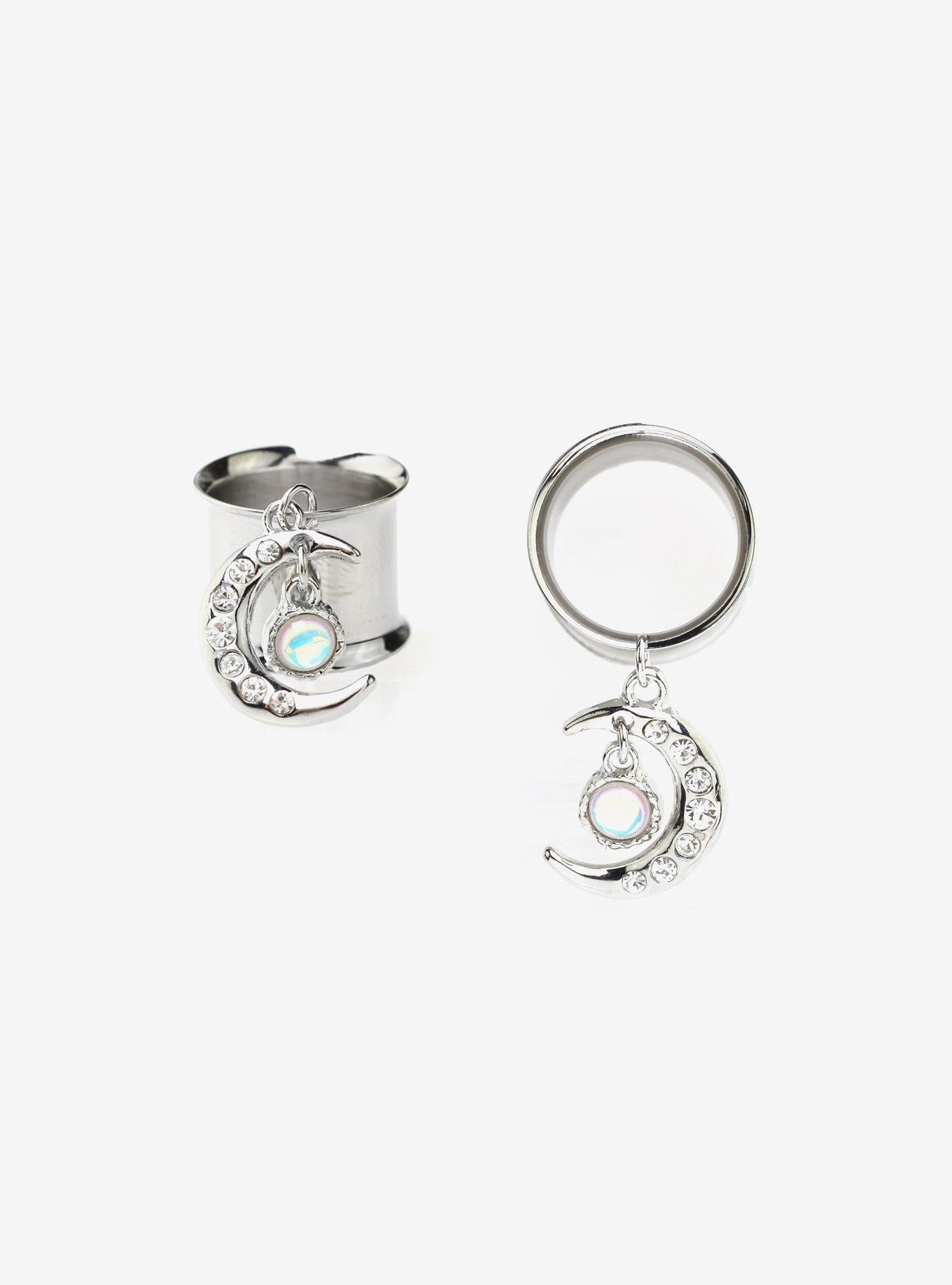 Steel Silver Moon Dangle Plug 2 Pack, , hi-res