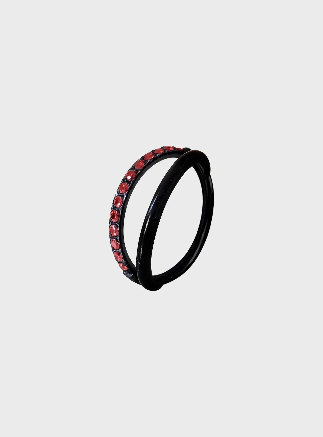Steel Black Red CZ Gem Double Hoop Hinged Clicker, , hi-res