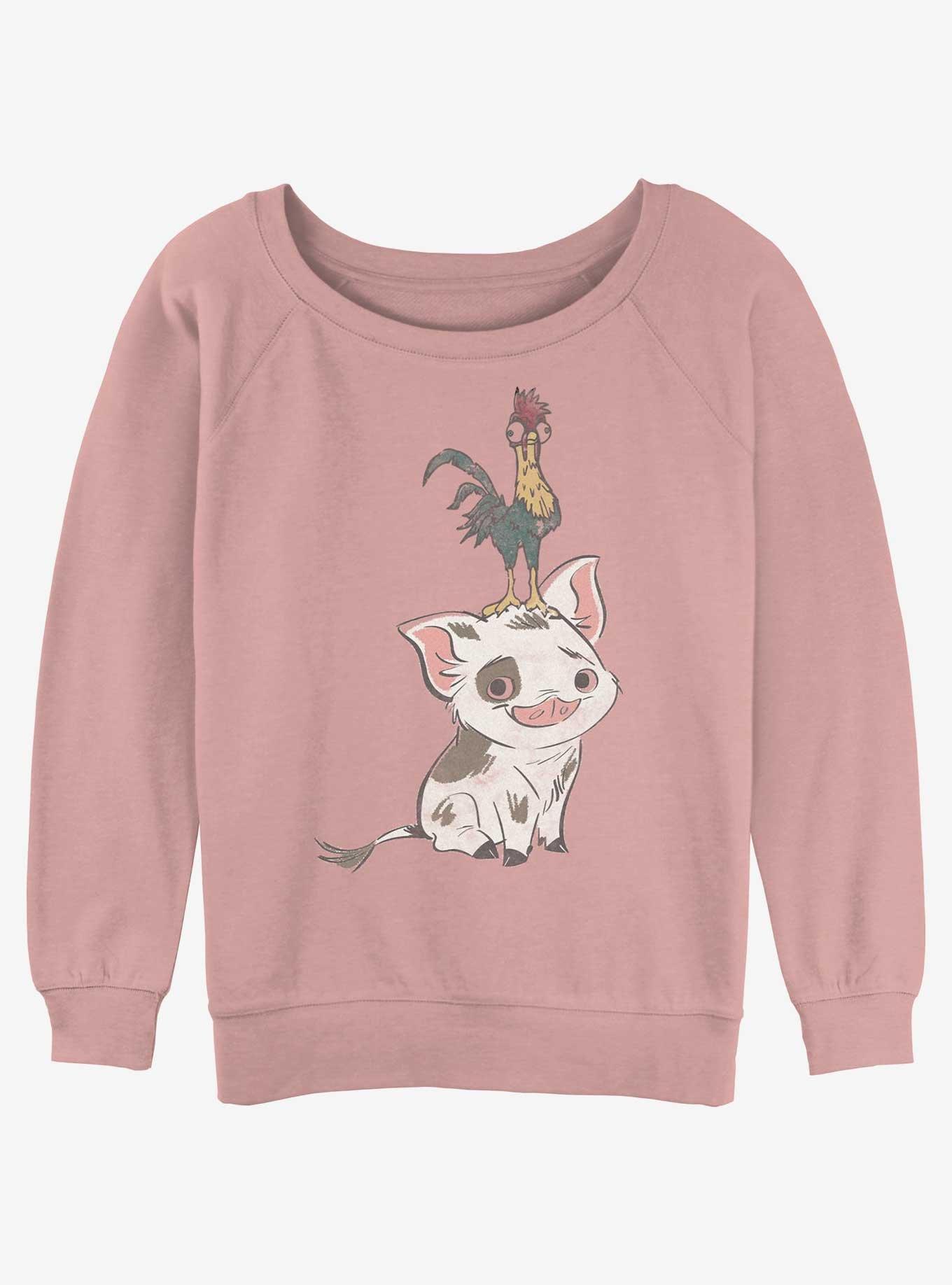 Disney Moana Pua And Hei Hei Pose Girls Slouchy Sweatshirt, DESERTPNK, hi-res