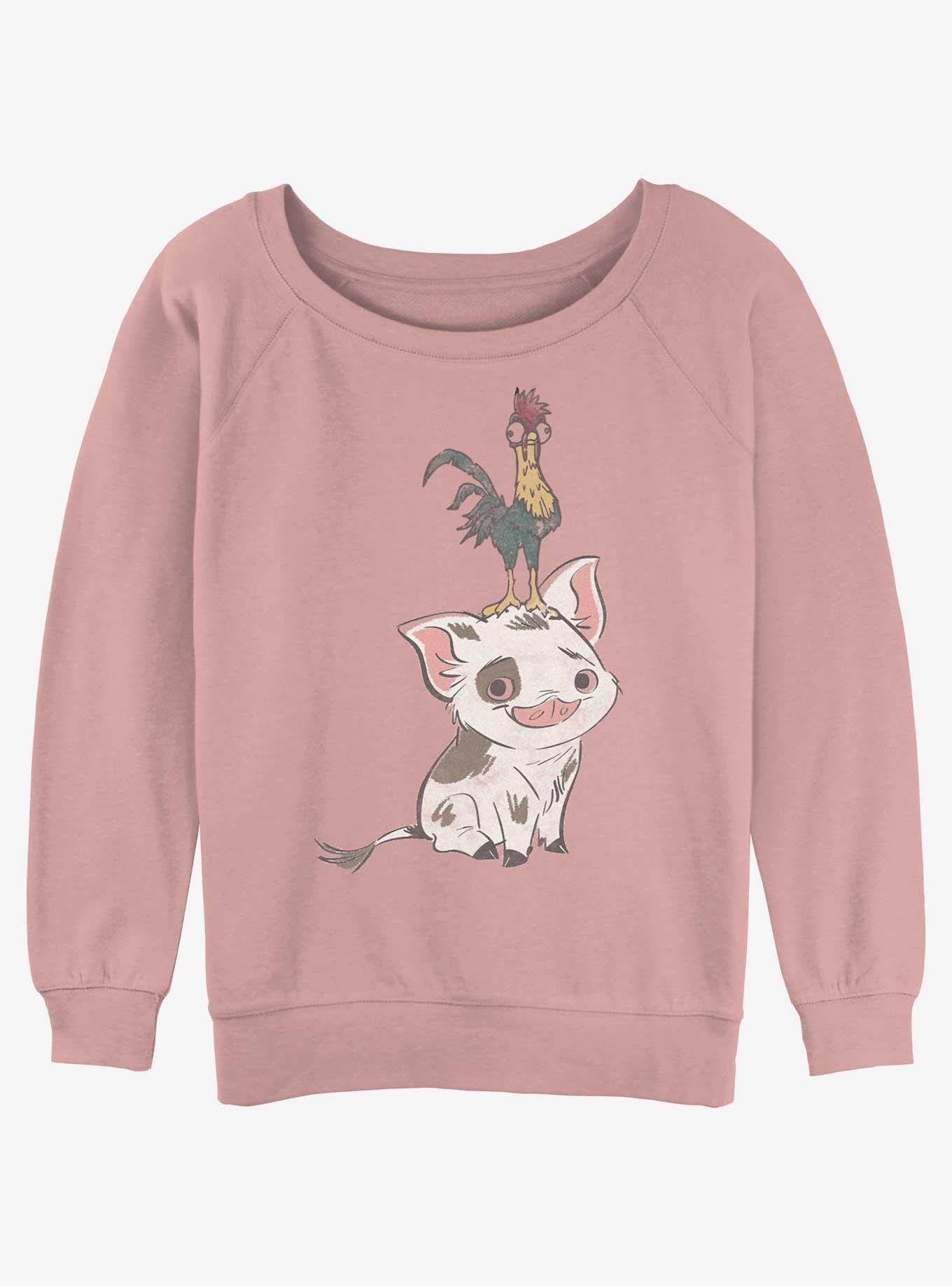 Disney Moana Pua And Hei Hei Pose Girls Slouchy Sweatshirt, , hi-res