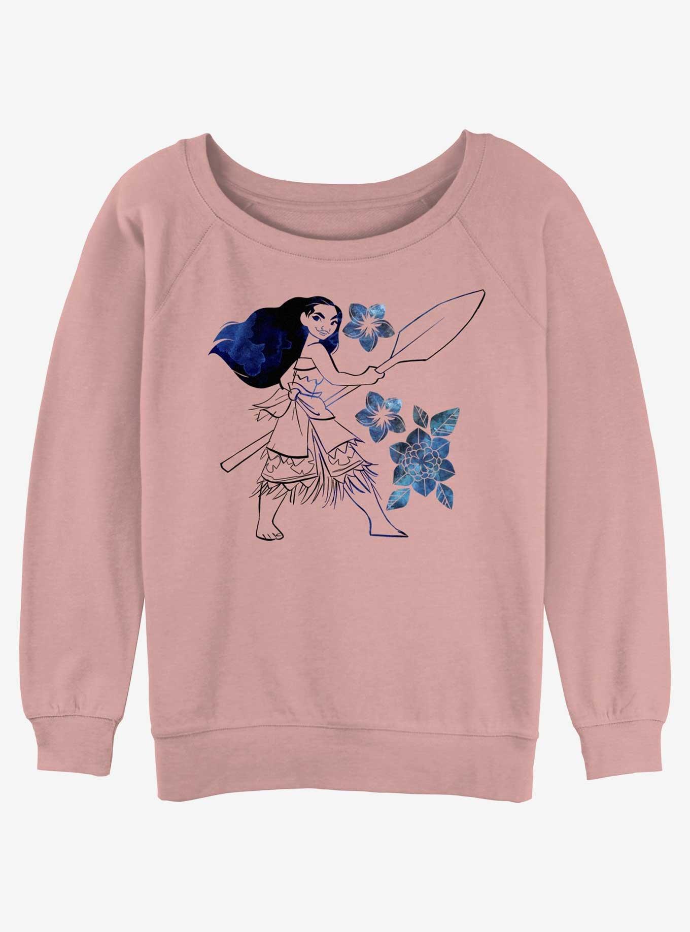 Disney Moana Watercolor Flowers Girls Slouchy Sweatshirt, , hi-res