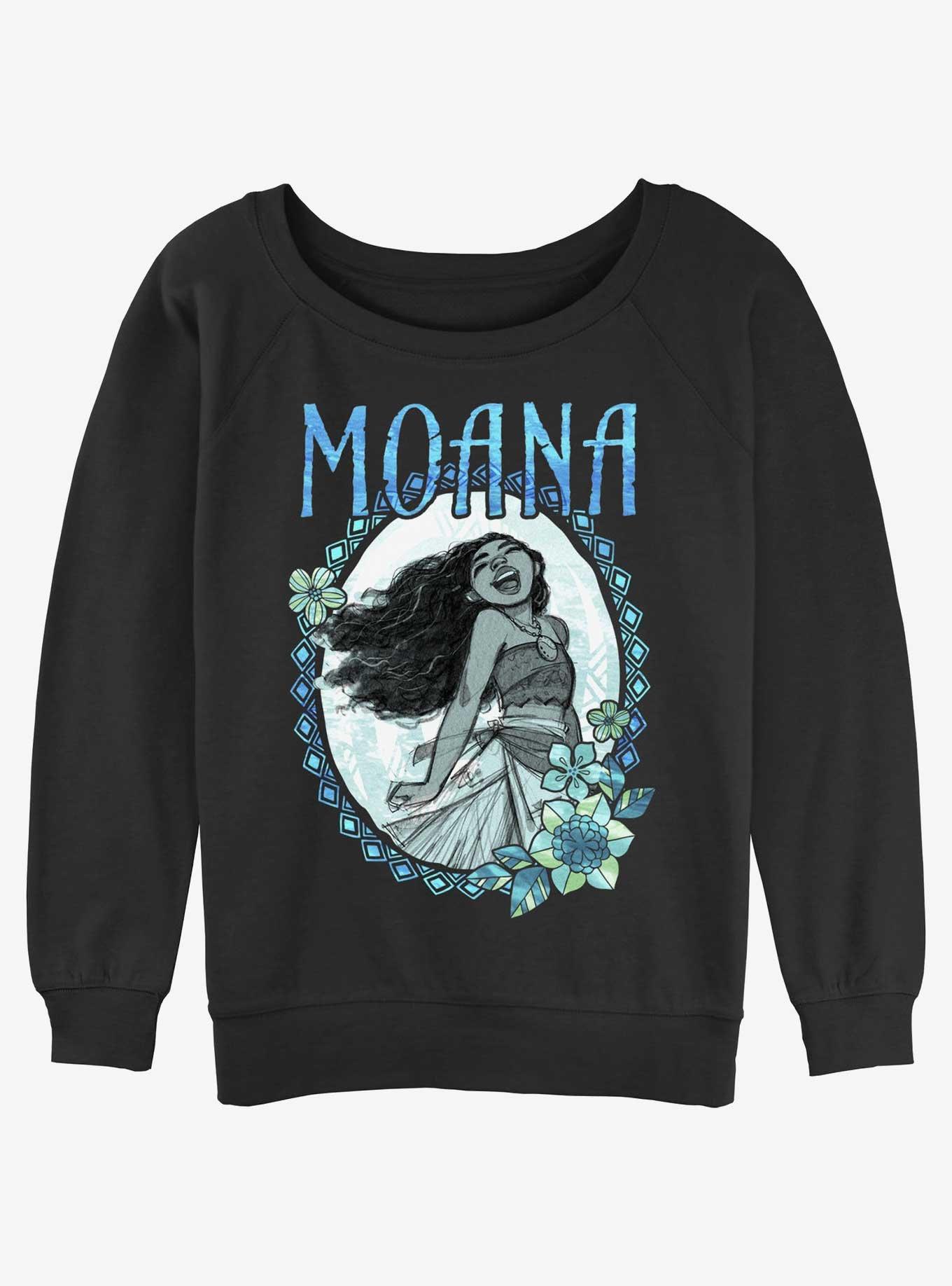 Disney Moana Oceanic Sea Flower Wreath Girls Slouchy Sweatshirt, BLACK, hi-res