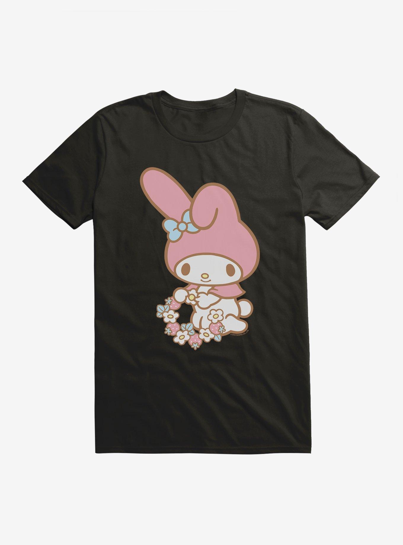 My Melody Picking Flowers T-Shirt, BLACK, hi-res