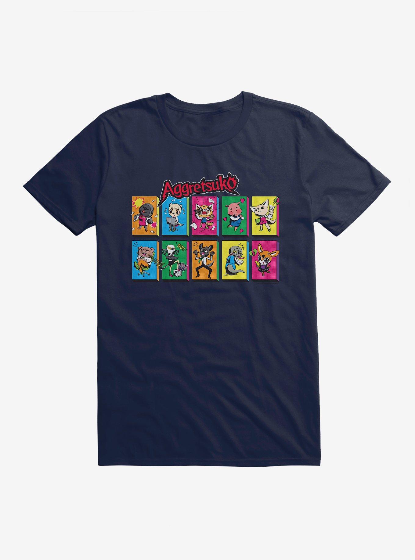 Aggretsuko Character Panels T-Shirt, NAVY, hi-res