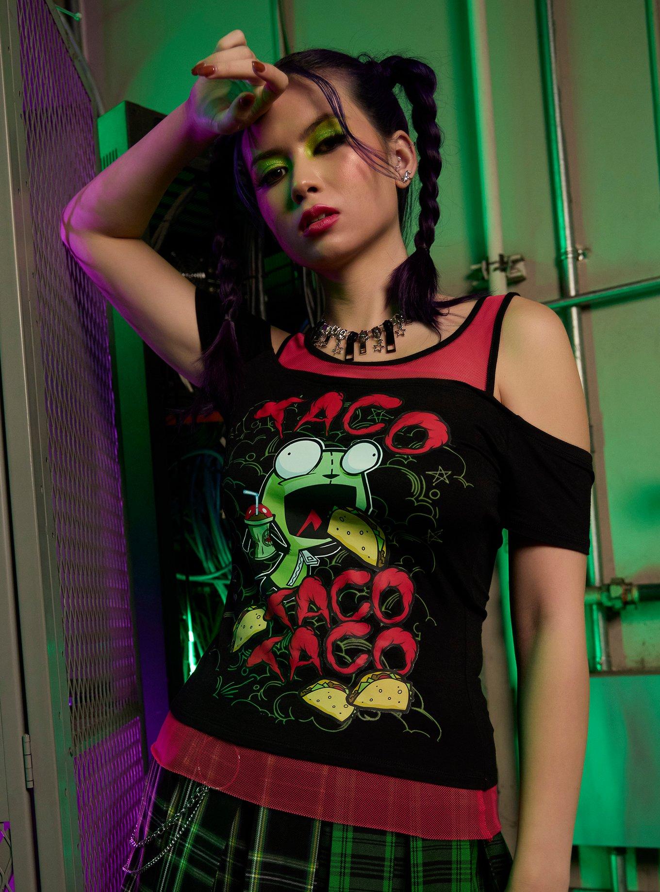 Invader Zim GIR Tacos Cold Shoulder Girls Twofer Top, , hi-res