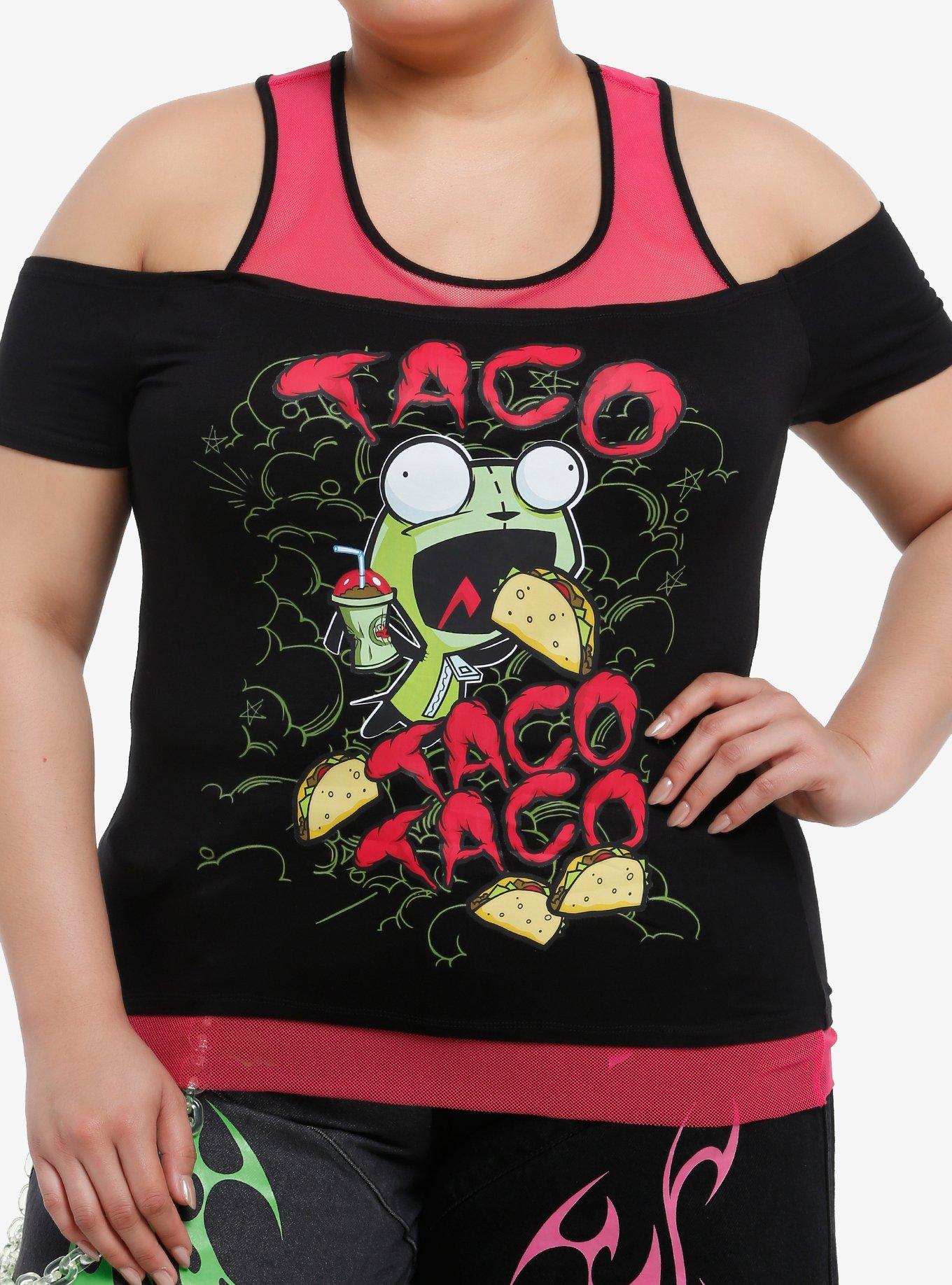 Invader Zim GIR Tacos Cold Shoulder Girls Twofer Top Plus Size, , hi-res