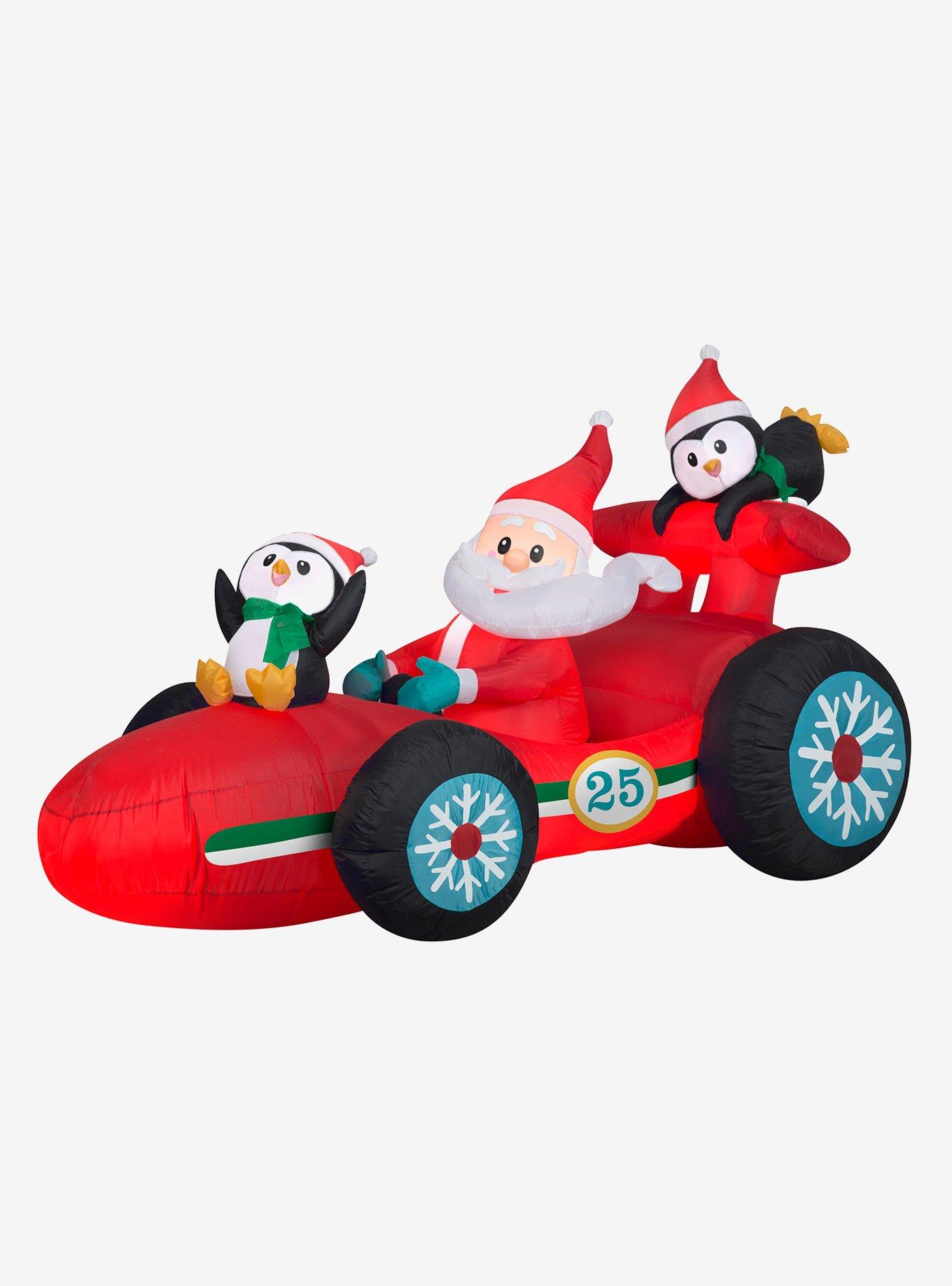 Santa in Racecar with Penguins Airblown