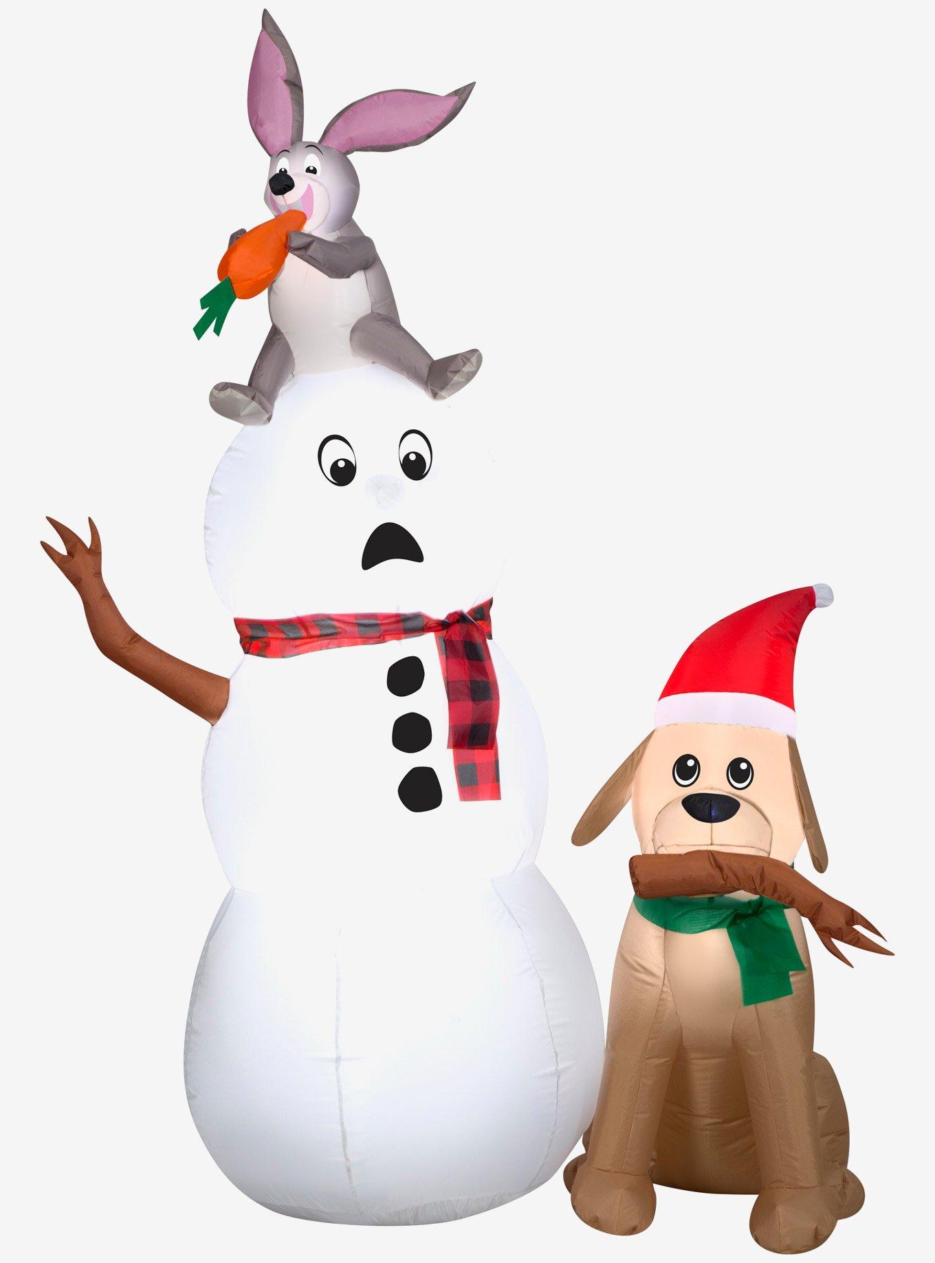 Snowman with Bunny and Dog Airblown