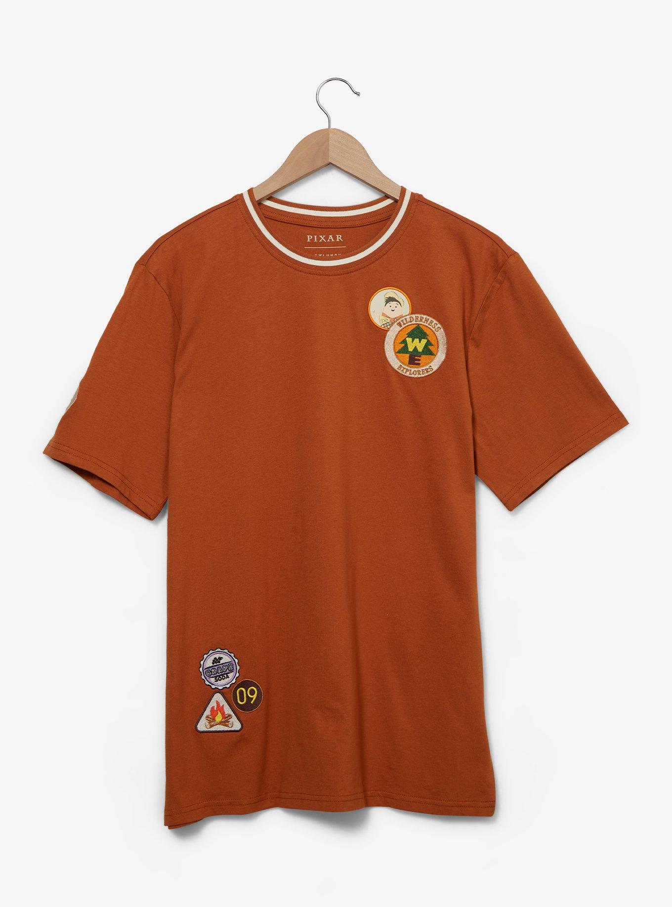 Disney Pixar Up Wilderness Explorer Badges T-Shirt - BoxLunch Exclusive, ORANGE, hi-res